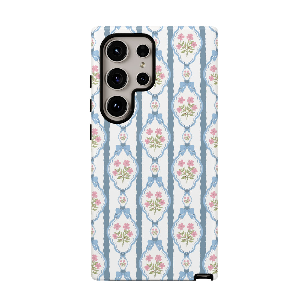 Coque de téléphone Vintage Nœud Bleu et Rose — Motif floral romantique « Tough Cases »