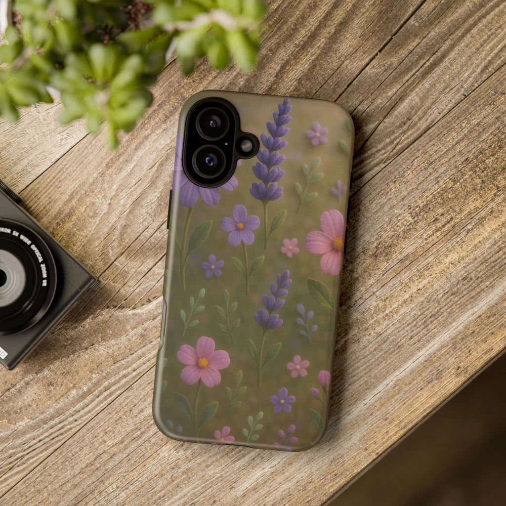 Pastel Flowers 3D Illusion Wildflower Phone Case Cute Pastel Floral Design in Lavender, Pink, Mint Green Aesthetic Protective Case for iPhone and  Android