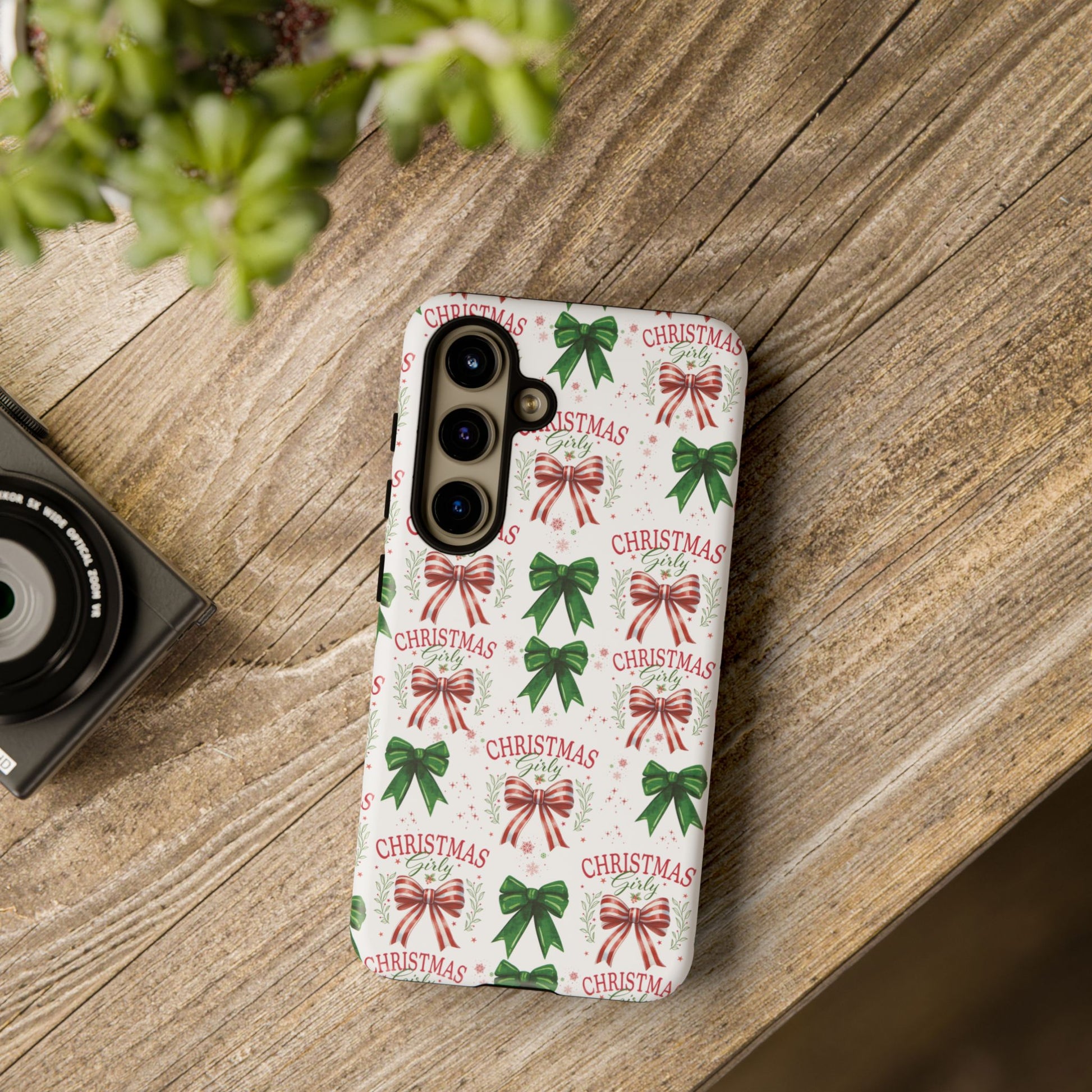 Girly Christmas Coquette Bows Pastel Phone Case for iPhone 17 16 15 23 Samsung, and Pixel | Stylish Protective Cover Gift for Her Perfect for Floral Lover