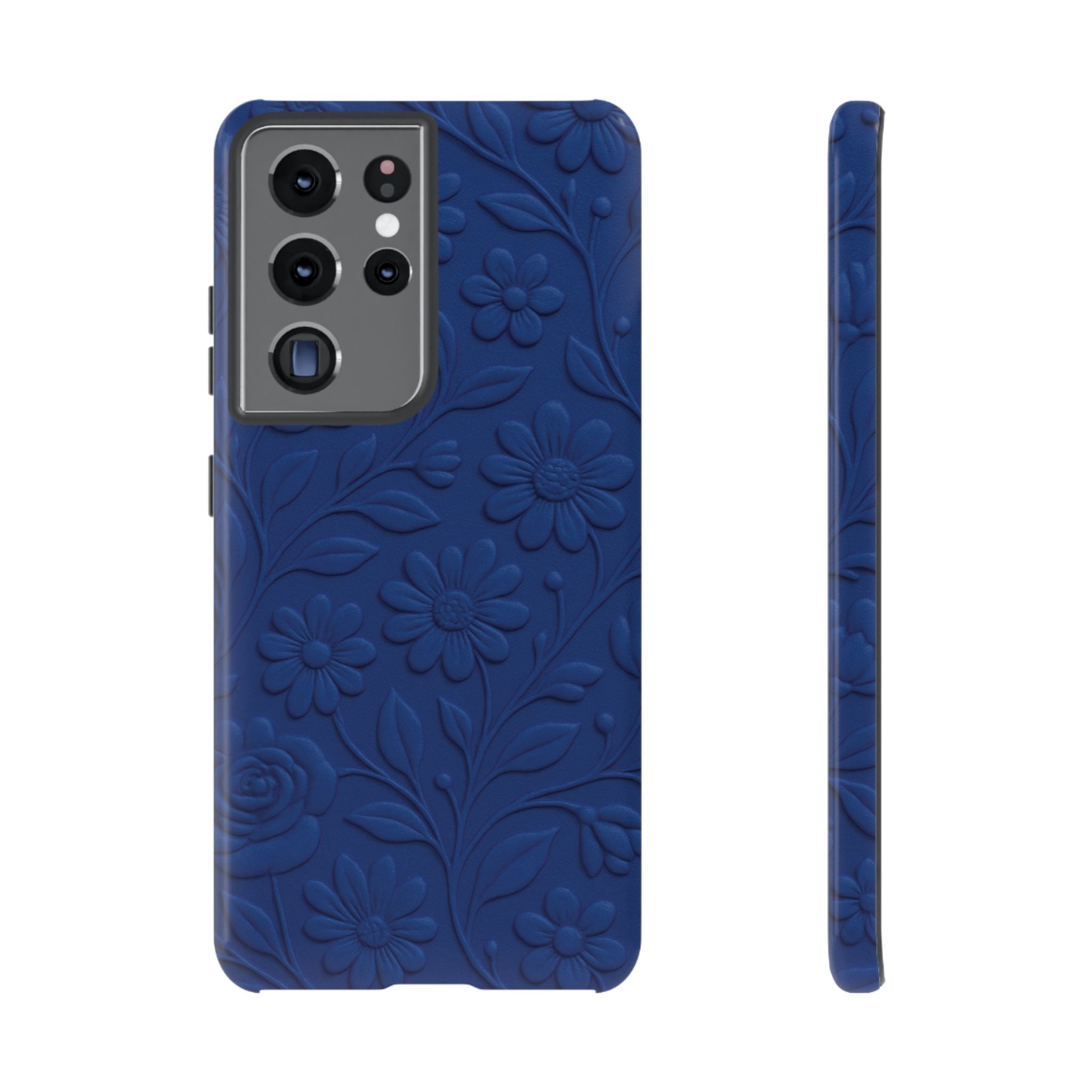 3D Illusion Floral Cobalt Blue Phone Case Elegant Raised Flower Design, Seamless Textured Look, Durable & Stylish Protection for iPhone and Android Models Fits iPhone & Samsung Models