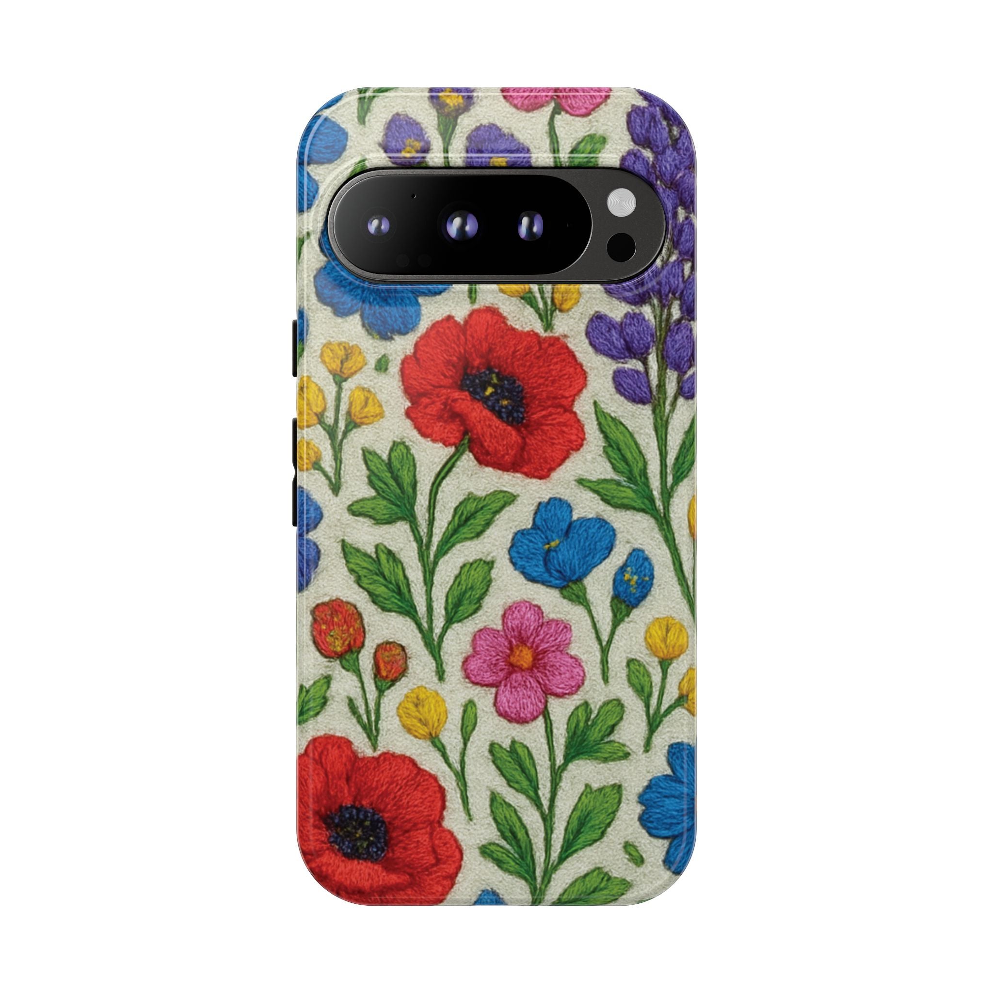Bright 3D Illusion Wildflower Phone Case Cute Floral Design in Red, Pink, Blue – Aesthetic Protective Case for iPhone and  Android