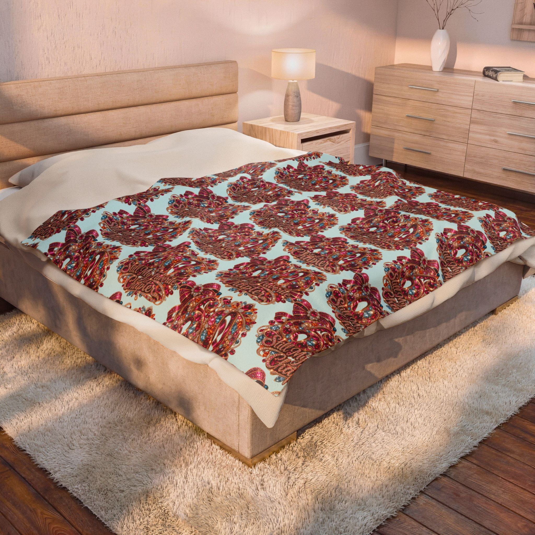 Plush Blanket — Retro Candy Heart Pattern "Sweet Chapter" Velveteen Throw 60 Gift