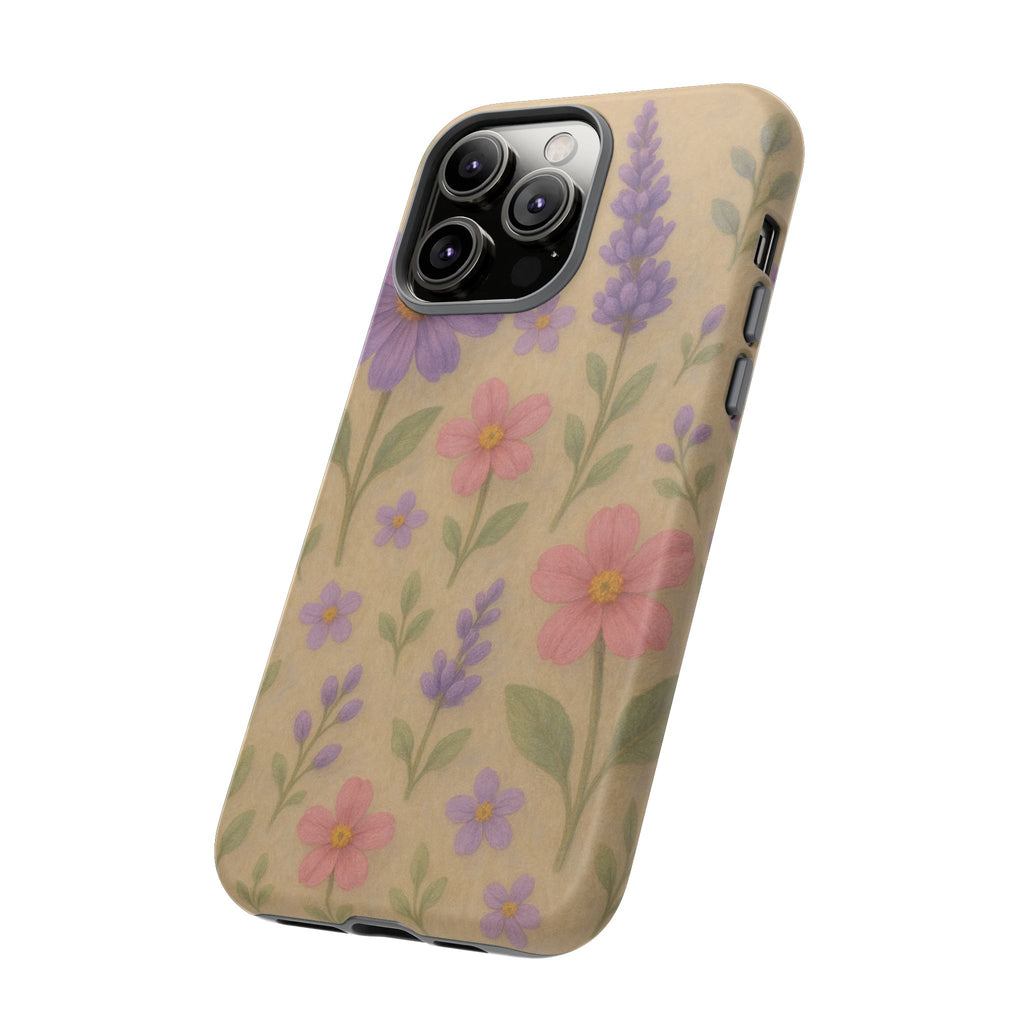 3D Illusion Wildflower Phone Case Cute Pastel Floral Design in Lavender, Pink, Mint Green – Aesthetic Protective Case for iPhone and  Android
