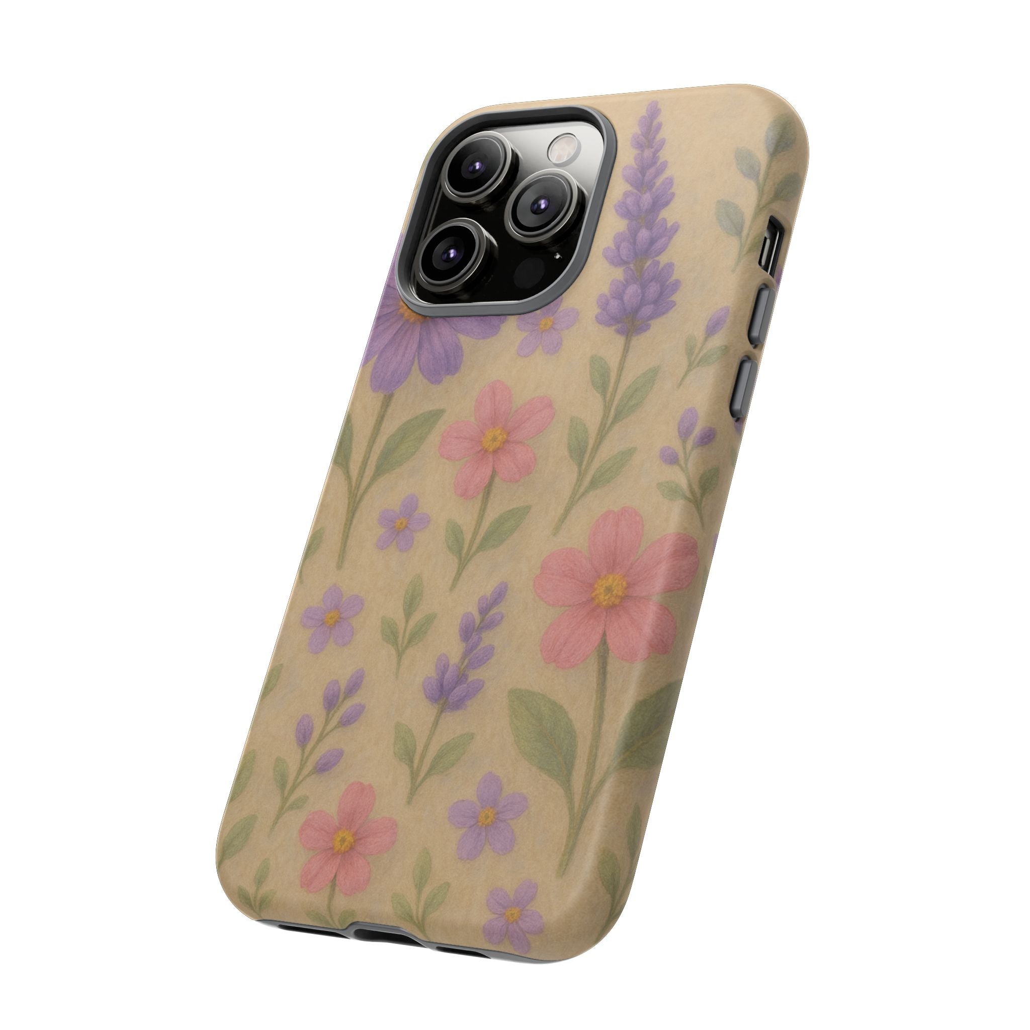 3D Illusion Wildflower Phone Case Cute Pastel Floral Design in Lavender, Pink, Mint Green – Aesthetic Protective Case for iPhone and  Android