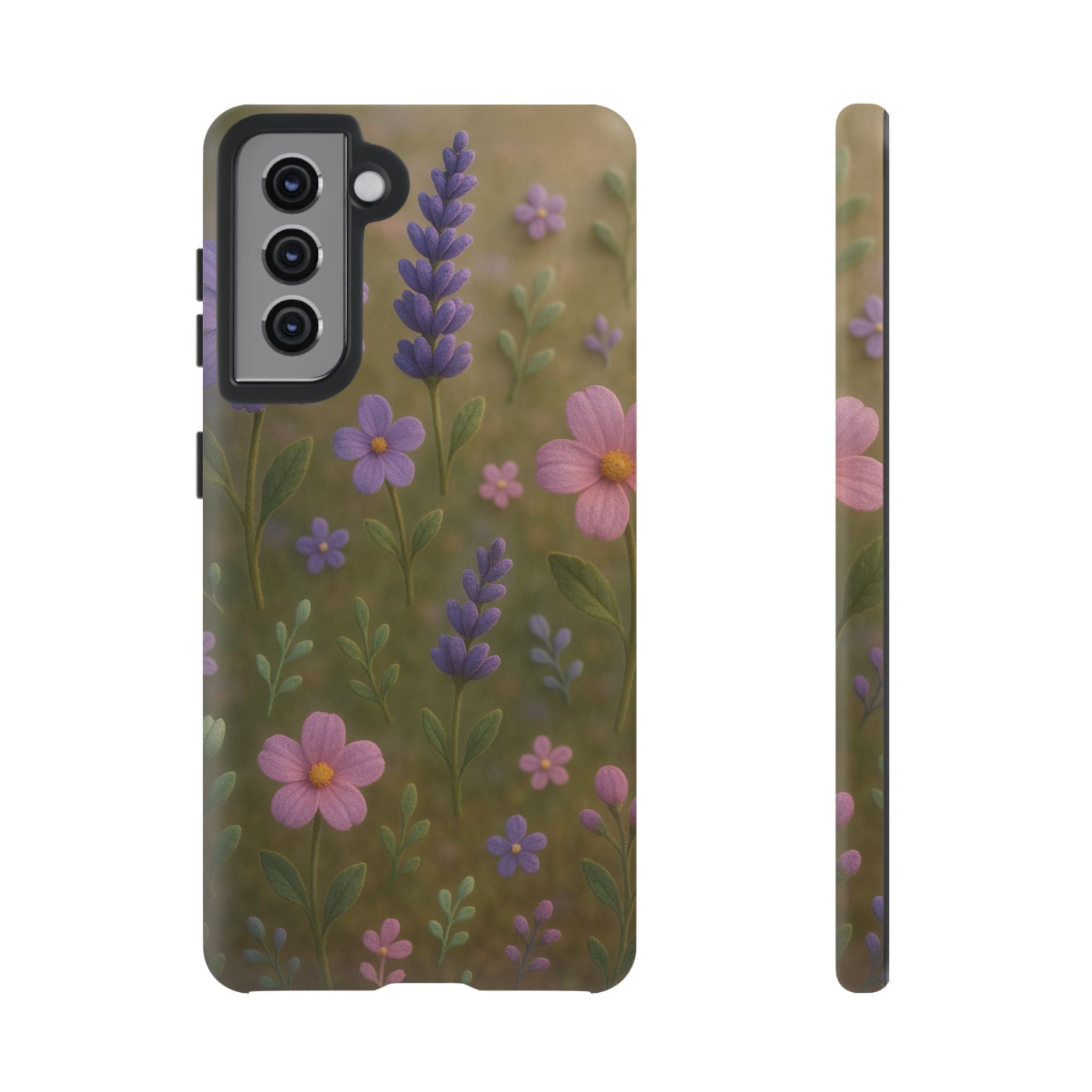 Pastel Flowers 3D Illusion Wildflower Phone Case Cute Pastel Floral Design in Lavender, Pink, Mint Green Aesthetic Protective Case for iPhone and  Android