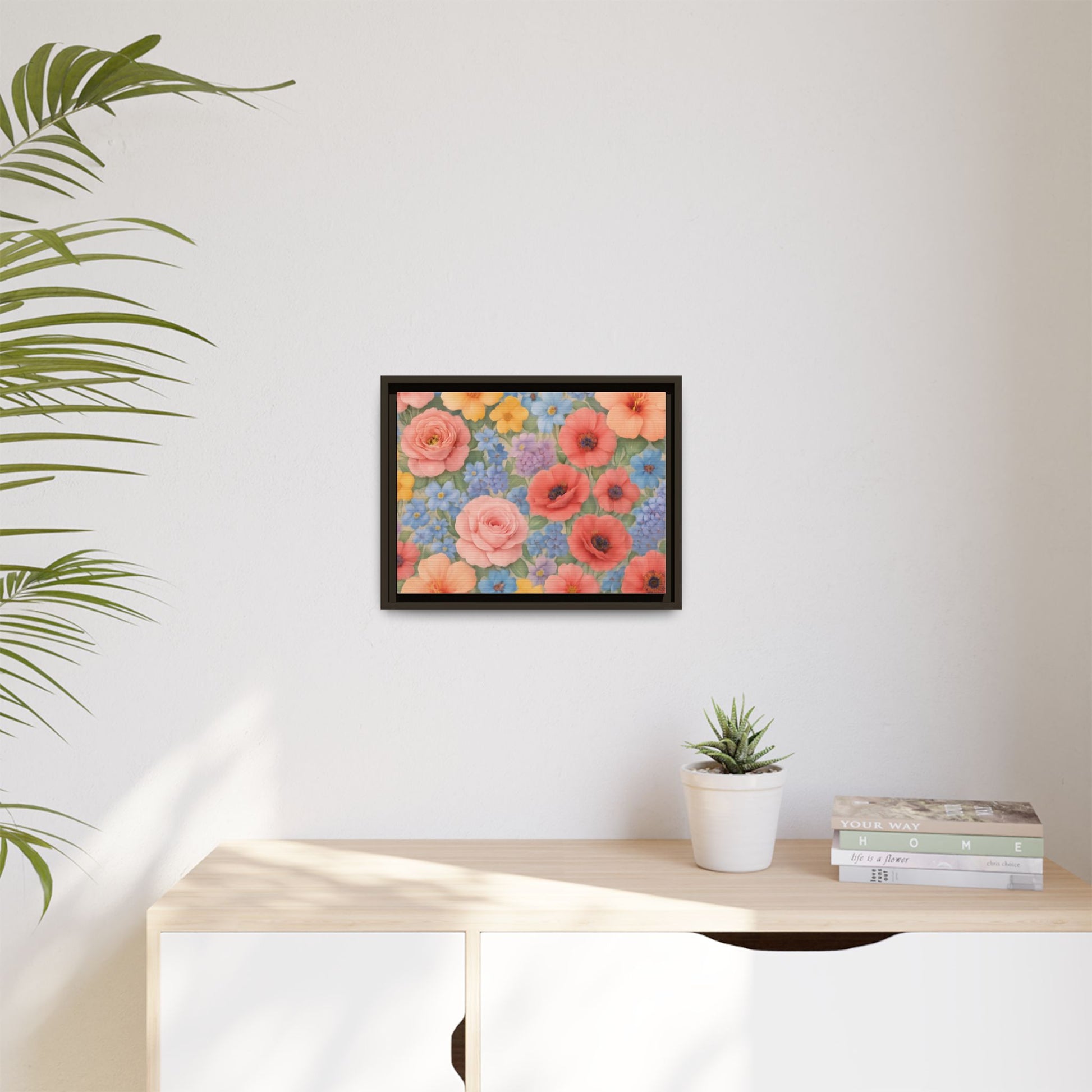 Luxury Framed Floral Canvas – Bold Multi-Color Botanical Wall Art, Elegant Nature-Inspired Accent for Living Room, Bedroom, or Office Décor Gift for Mom