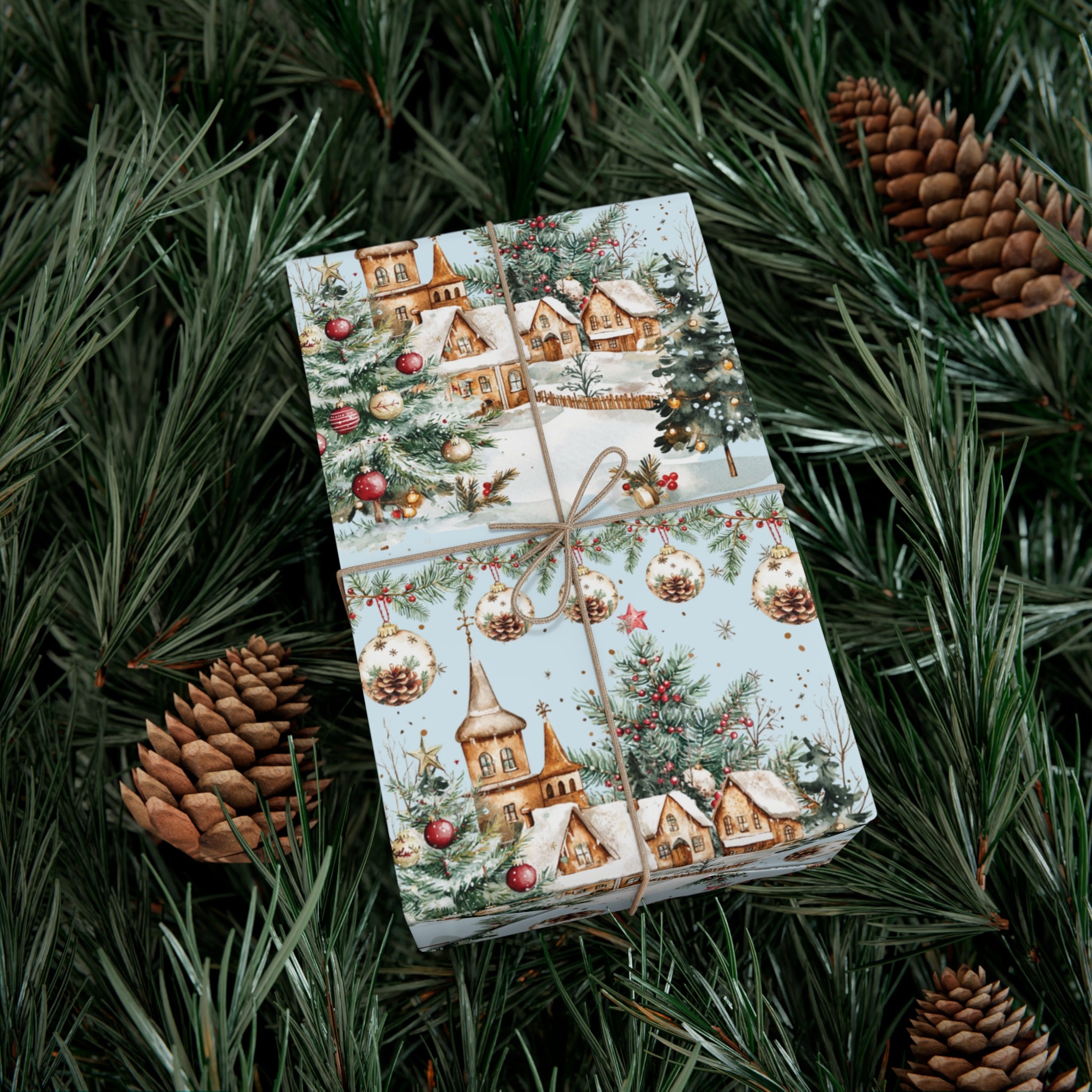Christmas Watercolor House & Tree Wrapping Paper – Festive Holiday Scenes in Elegant Watercolors, Perfect for Wrapping Gifts with Cozy, Seasonal Charm All Gifts - MRSBYVALLE