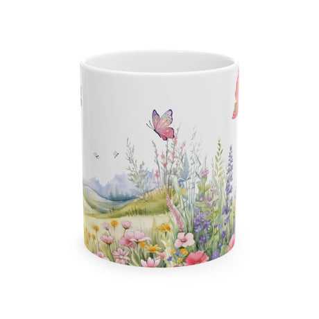 Wildflowers & Butterflies Mug - 11oz & 15oz | Floral Coffee Cup for Tea, Hot Chocolate | Nature-Inspired Gift for Butterfly & Flower Lovers