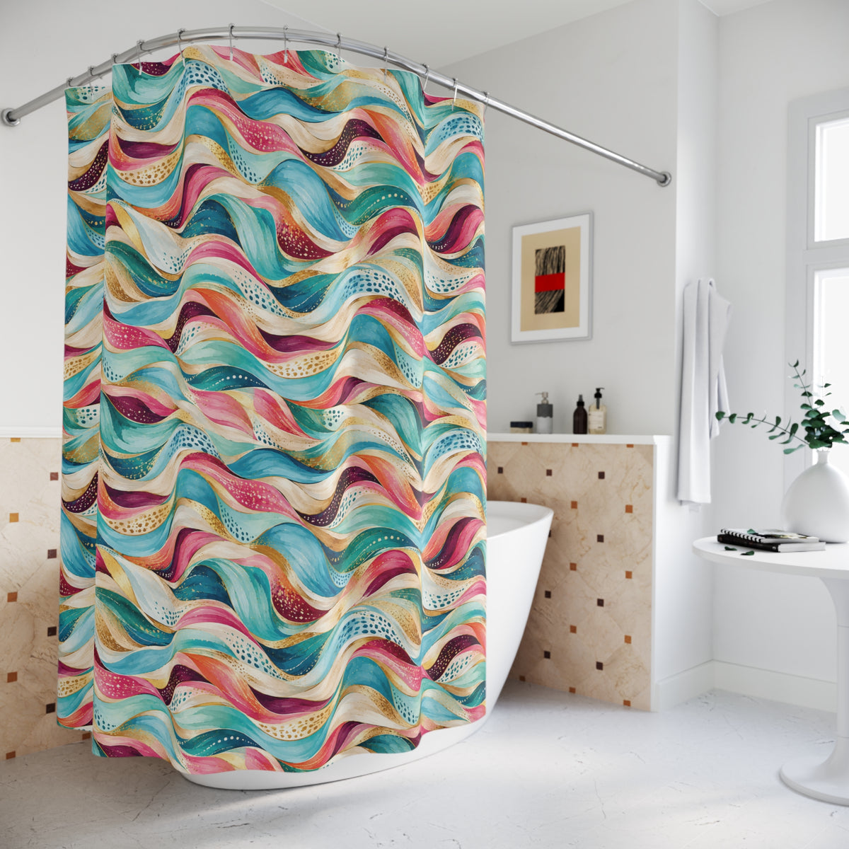 Colorful Abstract Wave Shower Curtain