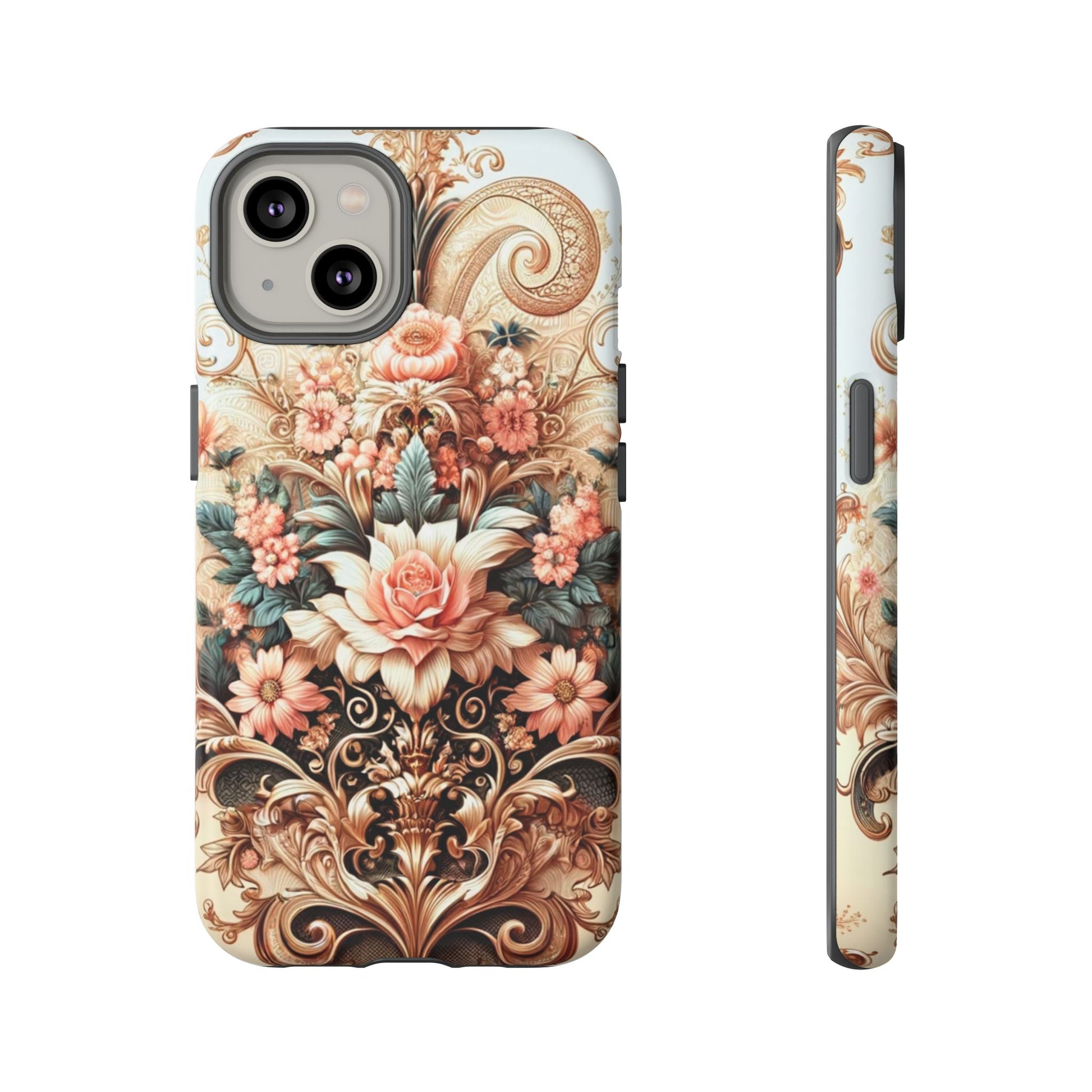 Gold Design Luxury Phone Tough Case Floral Elegant Durable Stylish for Modern Devices iPhone 17, 16, 15, Samsung iPhone Samsung Accessory Gift for Her