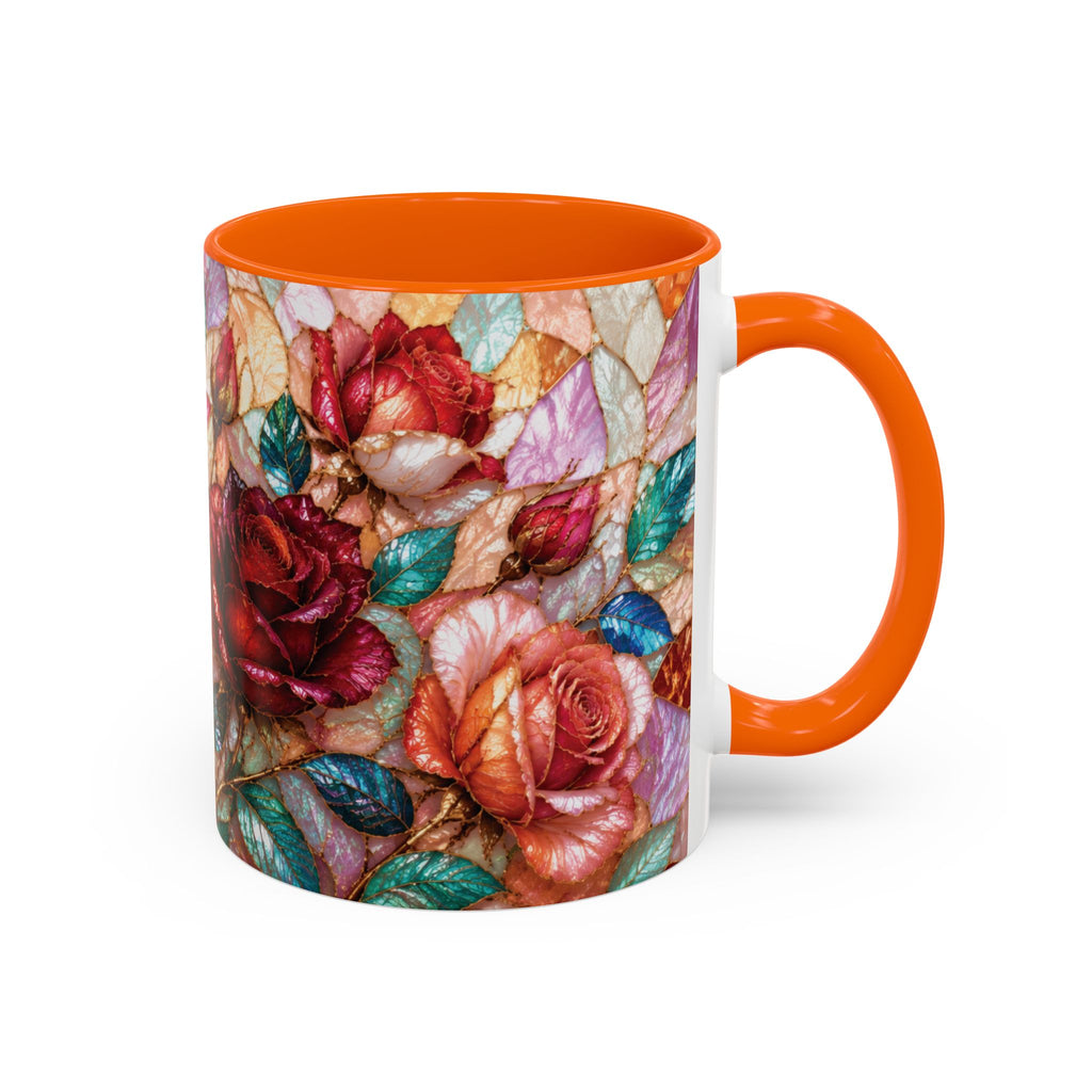 Floral Stained-Glass Accent Coffee Mug Colorful Rose Pattern (11/15 oz) Gift for Her