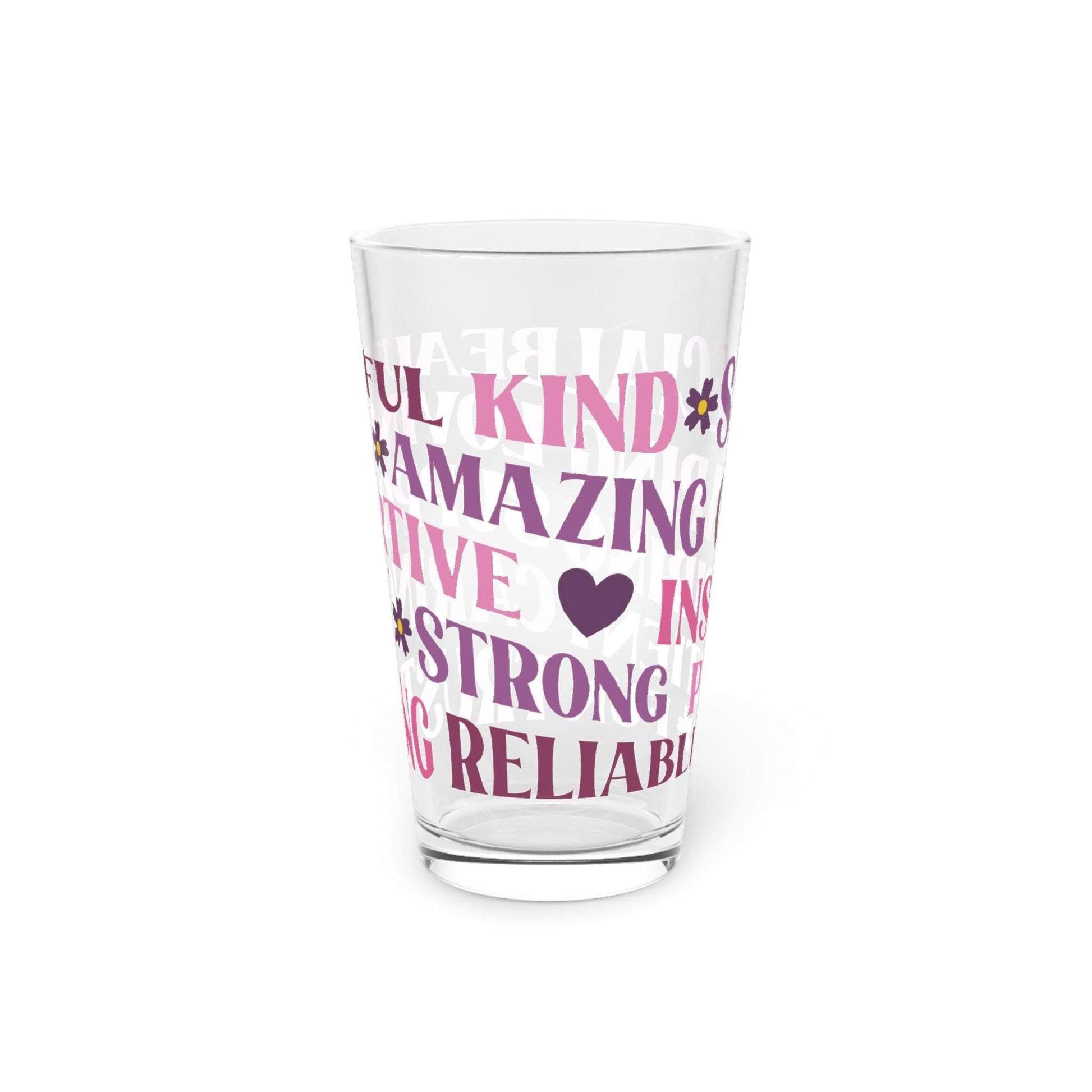Glass 16oz Pint Embrace Positivity Cup Like Kind, Amazing, Strong, Reliable, Beautiful, Trusting More Uplift Every Sip Beverages, Dishwasher Party Drinkware, Cocktail, Wedding Perfect for Parties Glassware, New House Gift - MRSBYVALLE