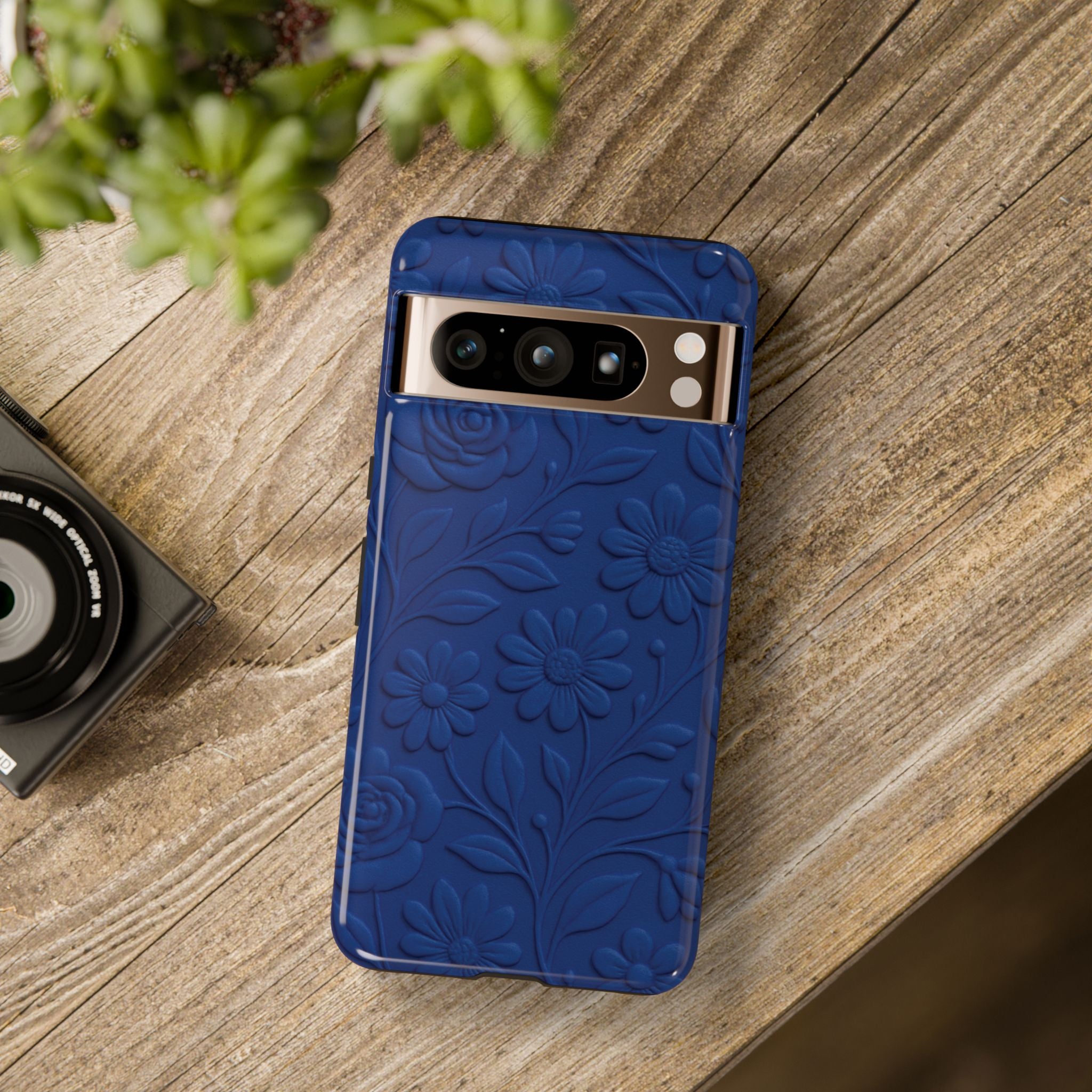 3D Illusion Floral Cobalt Blue Phone Case Elegant Raised Flower Design, Seamless Textured Look, Durable & Stylish Protection for iPhone and Android Models Fits iPhone & Samsung Models