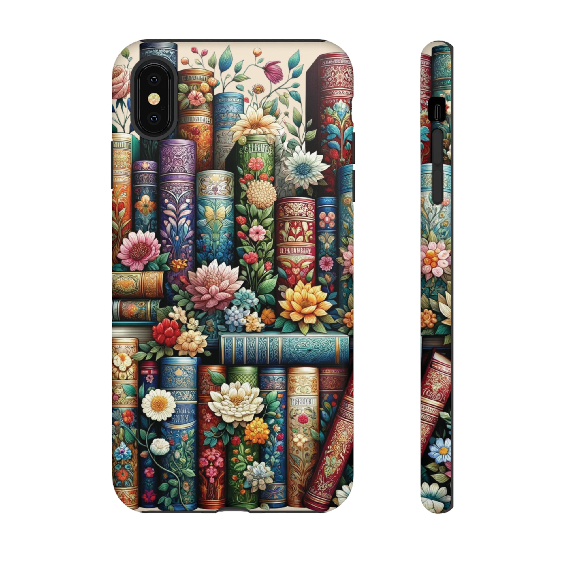 Books and Floral Boho Luxury Phone Tough Case Floral Elegant Durable Stylish for Modern Devices iPhone 15, Samsung iPhone Samsung Accessory Gift for Her.