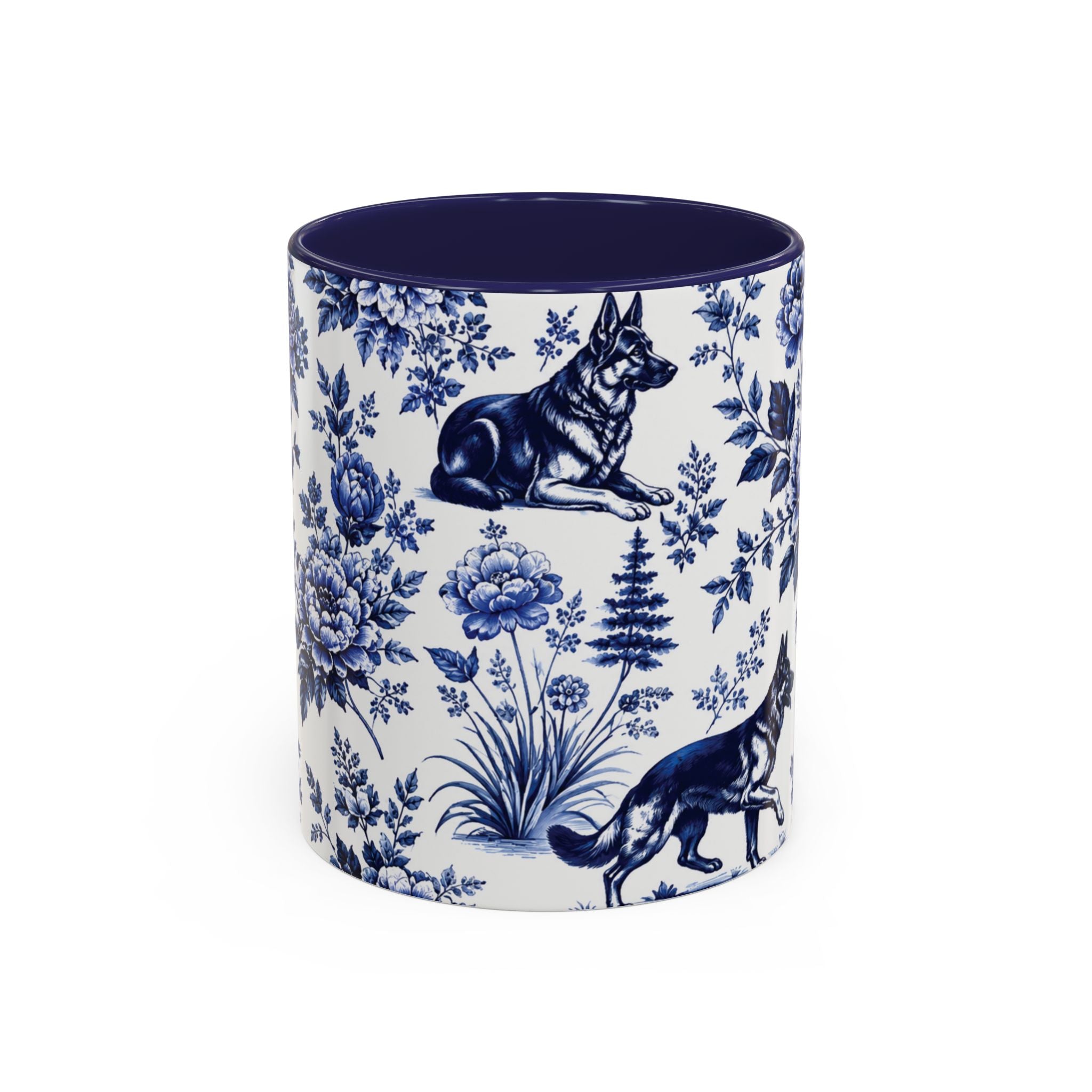 Elegant German Shepherd Floral Mug | Luxury Blue Toile Coffee Mug 11/15oz Accent Ceramic