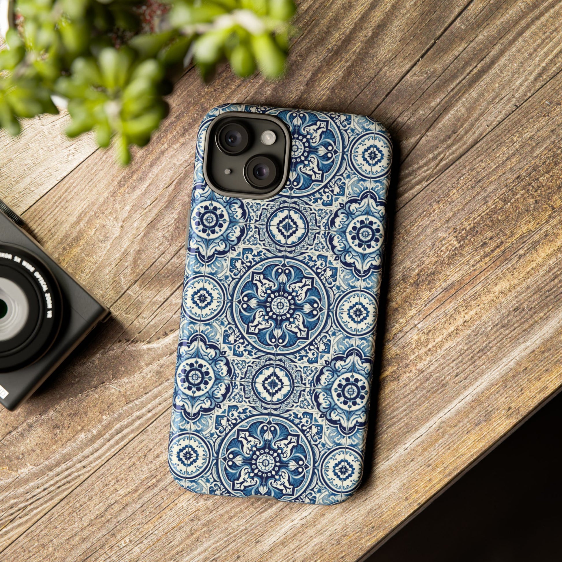 Azulejo Tile Phone Case Elegant Mediterranean Blue Porcelain Design iPhone 17, 16, 15, Samsung iPhone Samsung Accessory Gift for Her