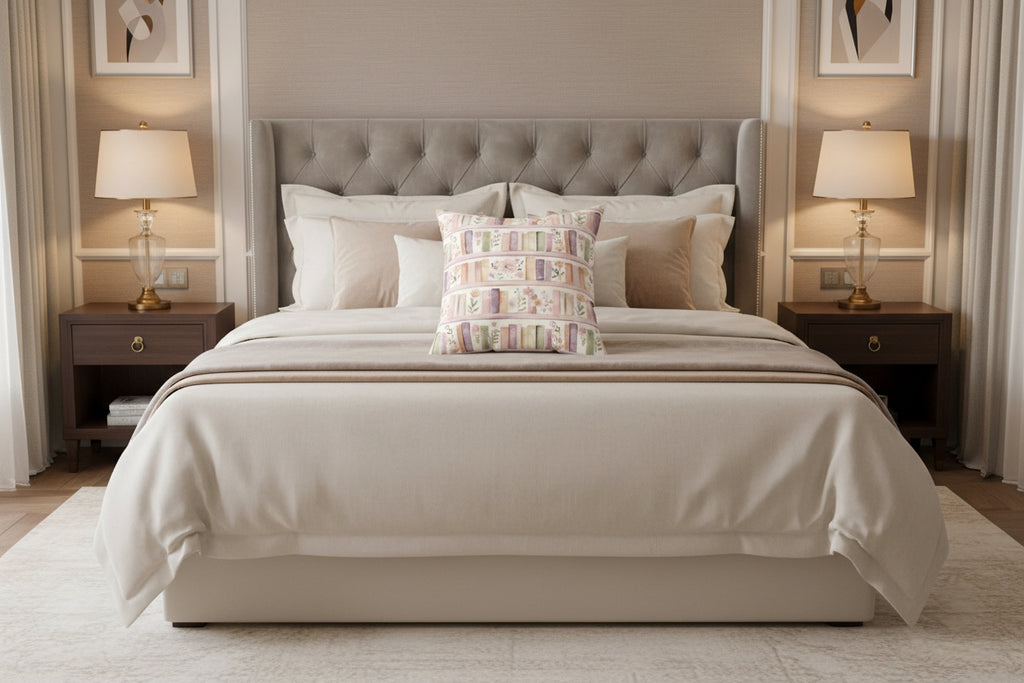 Lavender Romantic Books & Floral Square Pillow — Bedroom Decorative Throw Pillow