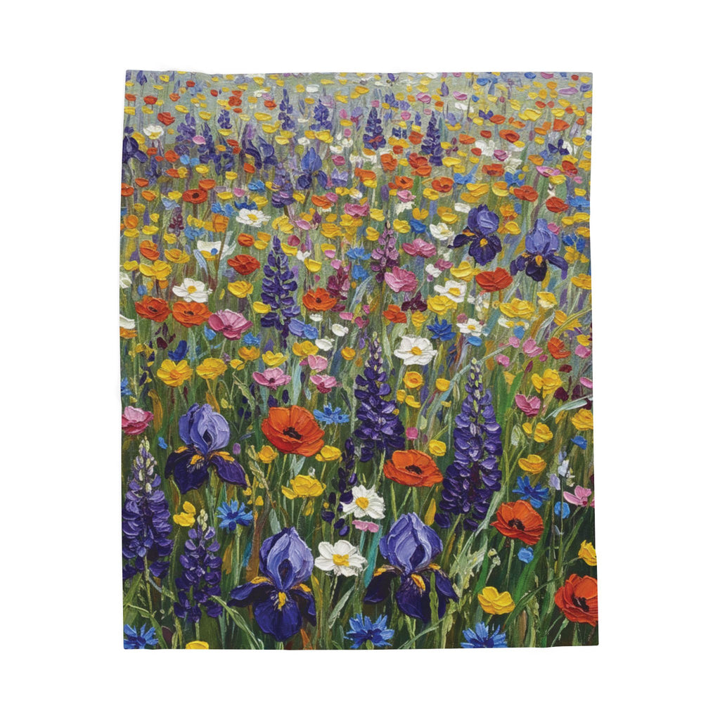 Wildflower Meadow Oil Painting Blanket - Aesthetic Floral Minky Velveteen Plush Throw - Colorful Botanical Art Gift - Soft Luxury Garden Blanket