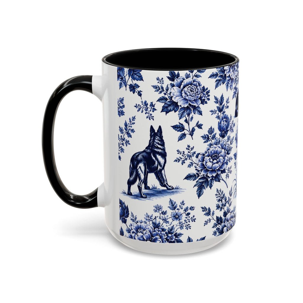Elegant German Shepherd Floral Mug | Luxury Blue Toile Coffee Mug 11/15oz Accent Ceramic