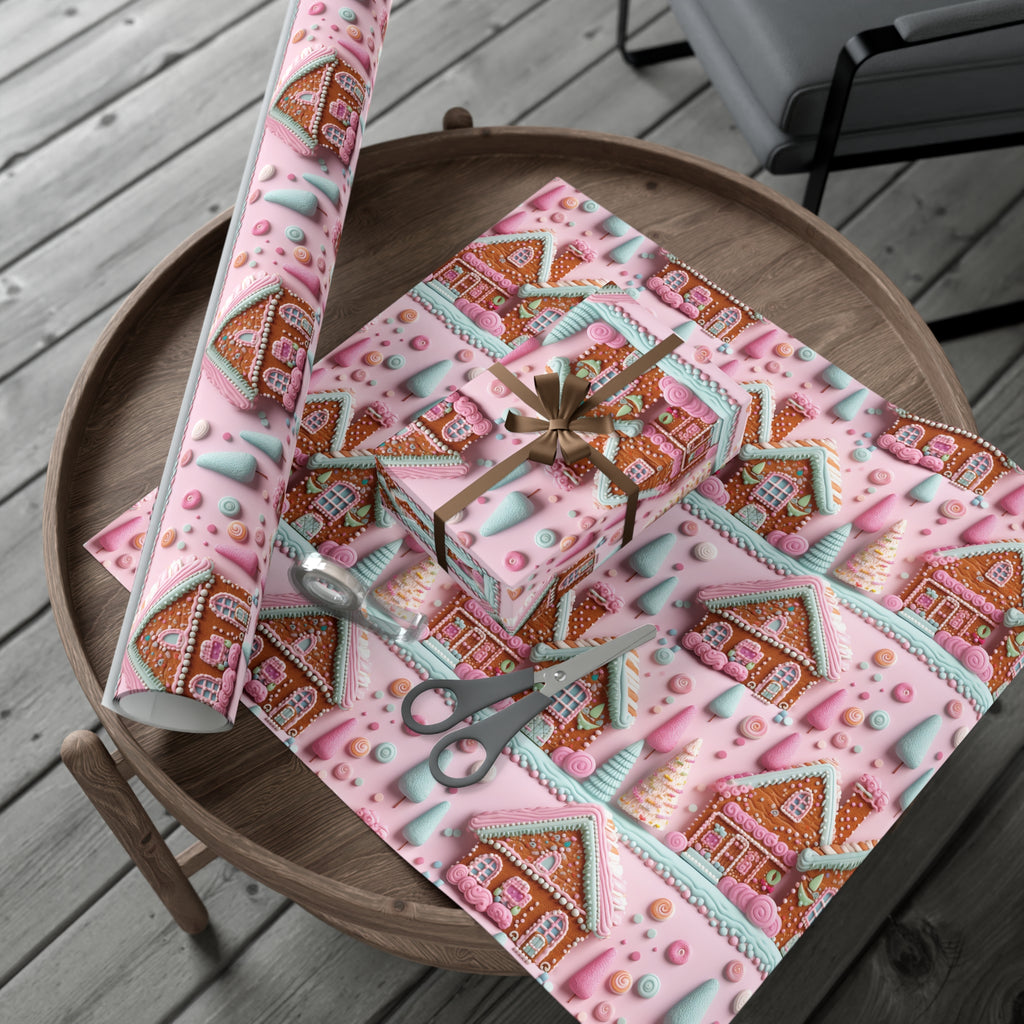 3D Clay Illusion Pink Gingerbread House Wrapping Paper Festive, Playful, and Perfect for Adding a Sweet Touch to Your Holiday Gifts Moms - MRSBYVALLE