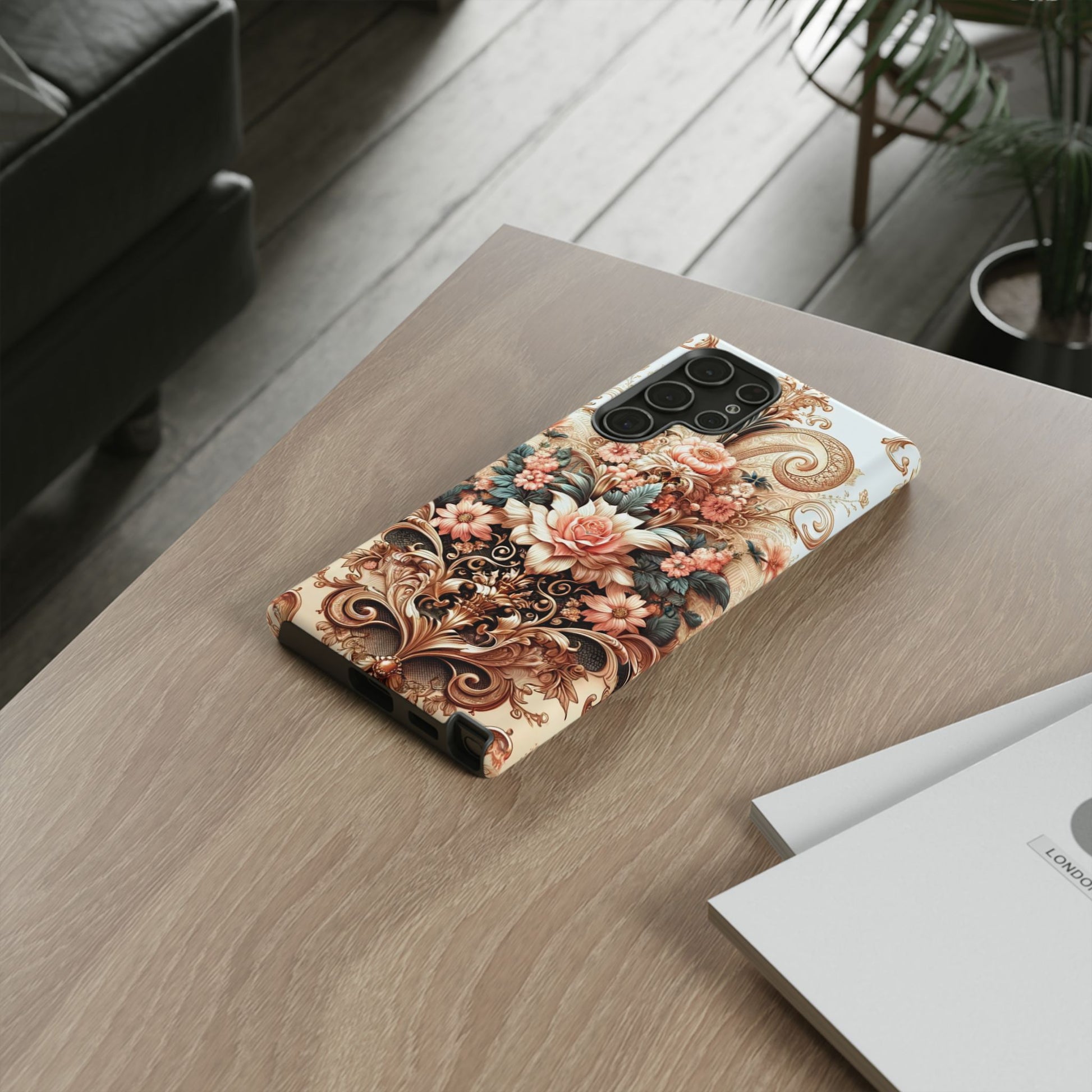 Gold Design Luxury Phone Tough Case Floral Elegant Durable Stylish for Modern Devices iPhone 17, 16, 15, Samsung iPhone Samsung Accessory Gift for Her