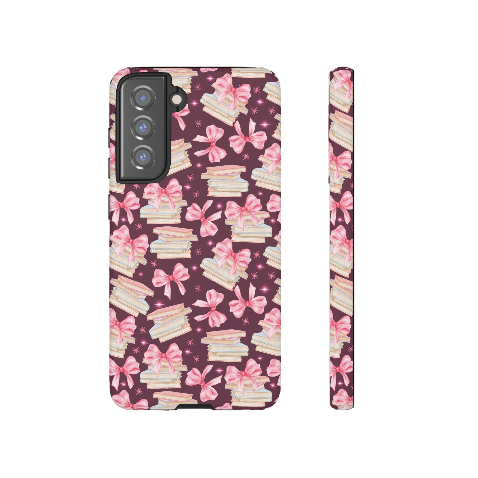 Coquette Pink Bows & Books Phone Case for iPhone 17 and Samsung, Pixel | Stylish Protective Cover Gift for Her Perfect for Floral Lover