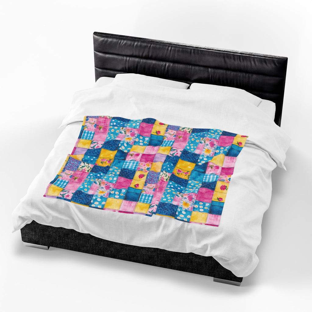 Pastel Patchwork Illusion Velveteen Plush Blanket Gift