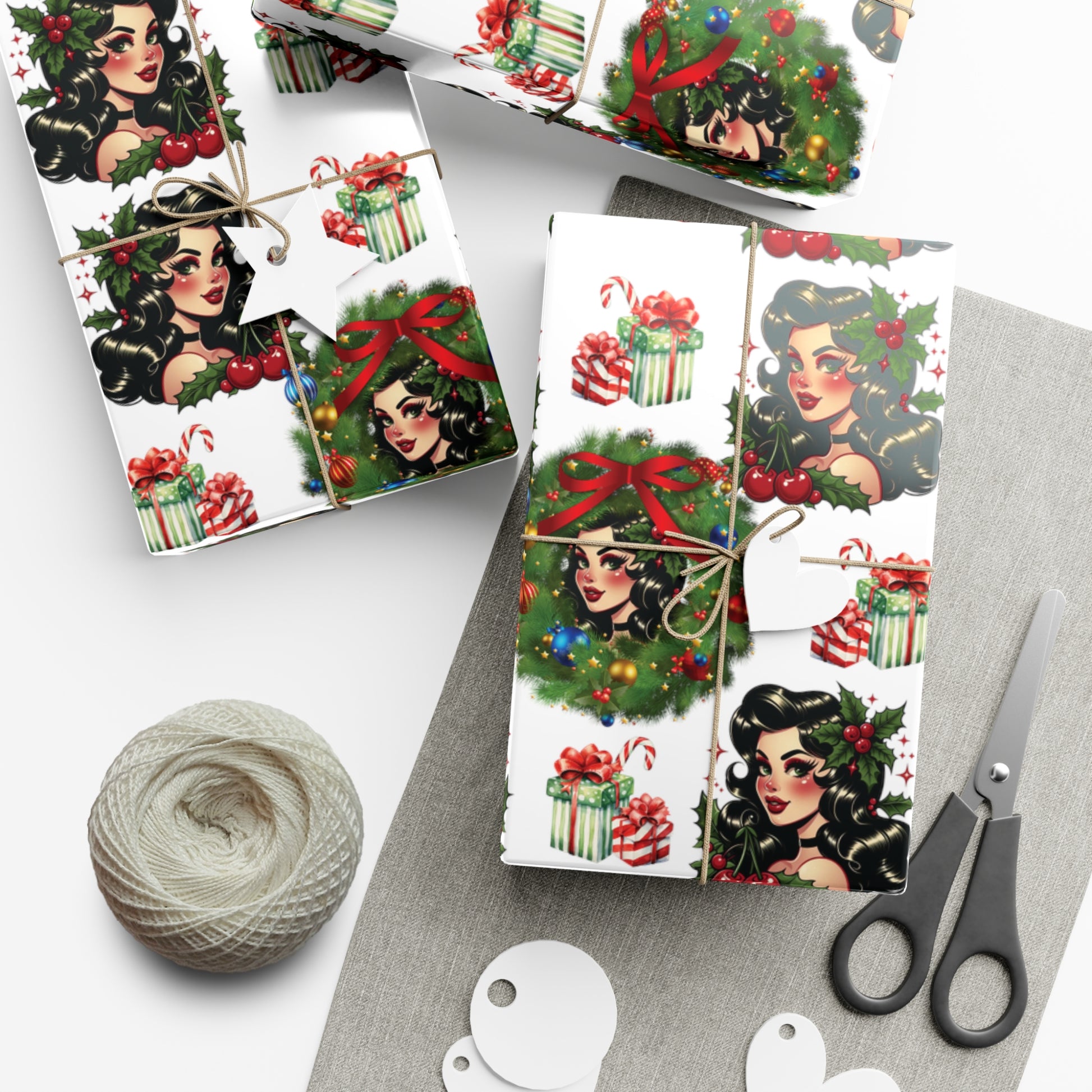 Retro Women Christmas Theme Wrapping Paper Vintage-Inspired Gift Wrap Perfect for Christmas Gifts and Special Occasions, Moms Gift - MRSBYVALLE