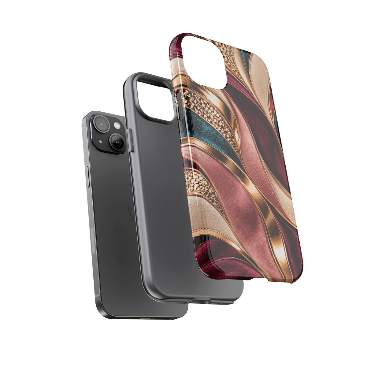 Lux Marble Waves Phone Case Metallic Burgundy, Teal Gold Protective Cover iPhone 18