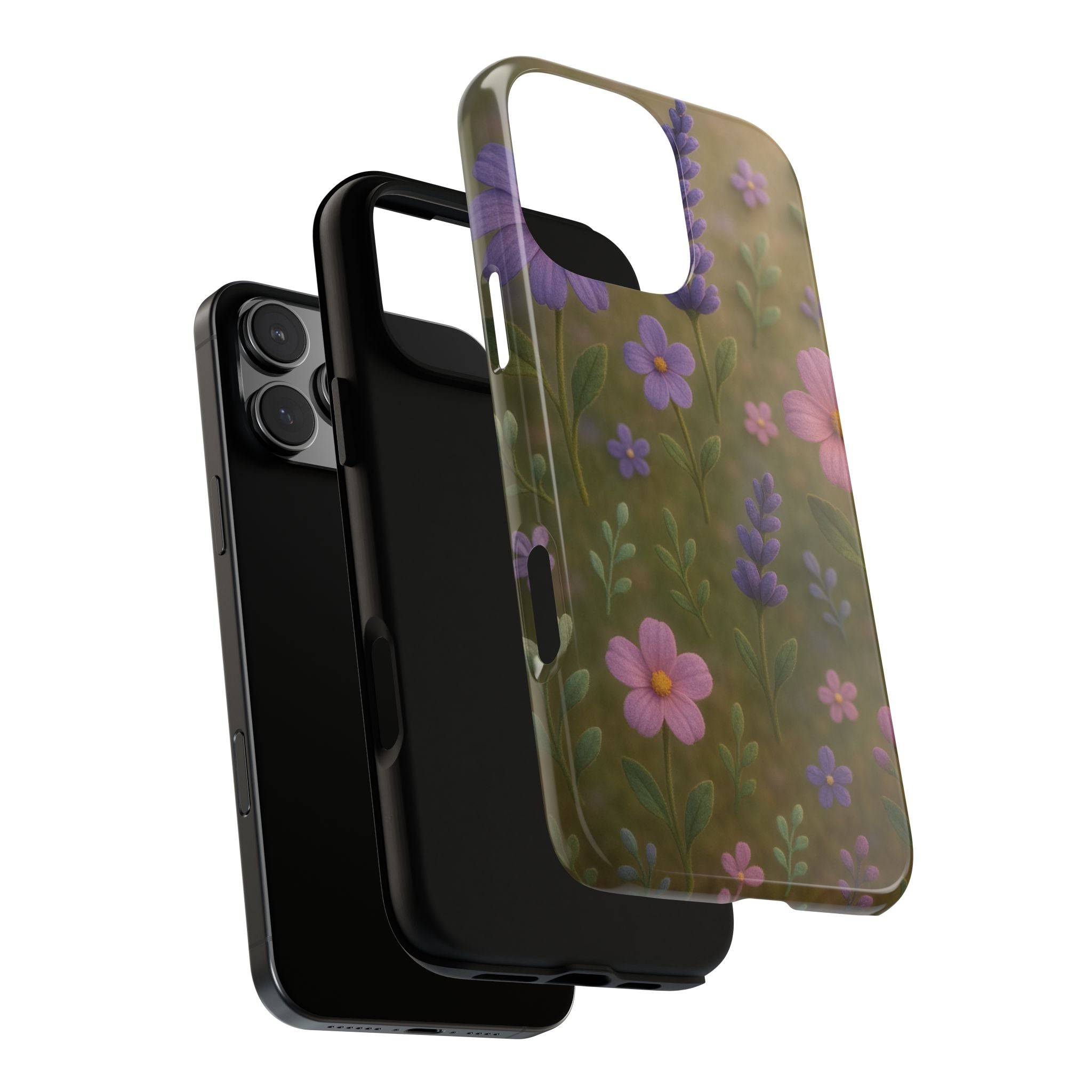 Pastel Flowers 3D Illusion Wildflower Phone Case Cute Pastel Floral Design in Lavender, Pink, Mint Green Aesthetic Protective Case for iPhone and  Android