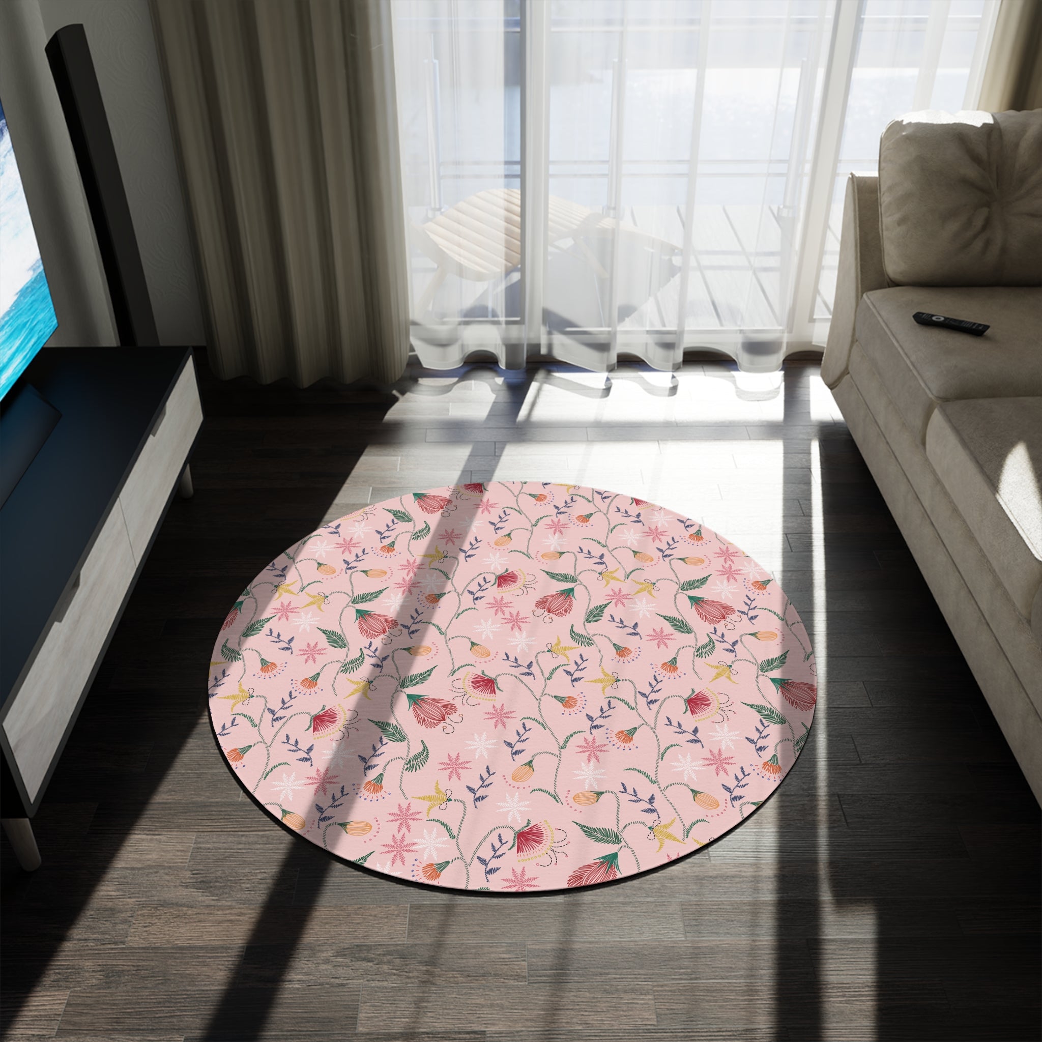 Chic Bohemian Wildflower Garden Round Rug Perfect for Home Decor & Living Room Aesthetics Hallways, and Home Offices Luxurious Design interior Livingroom - MRSBYVALLE