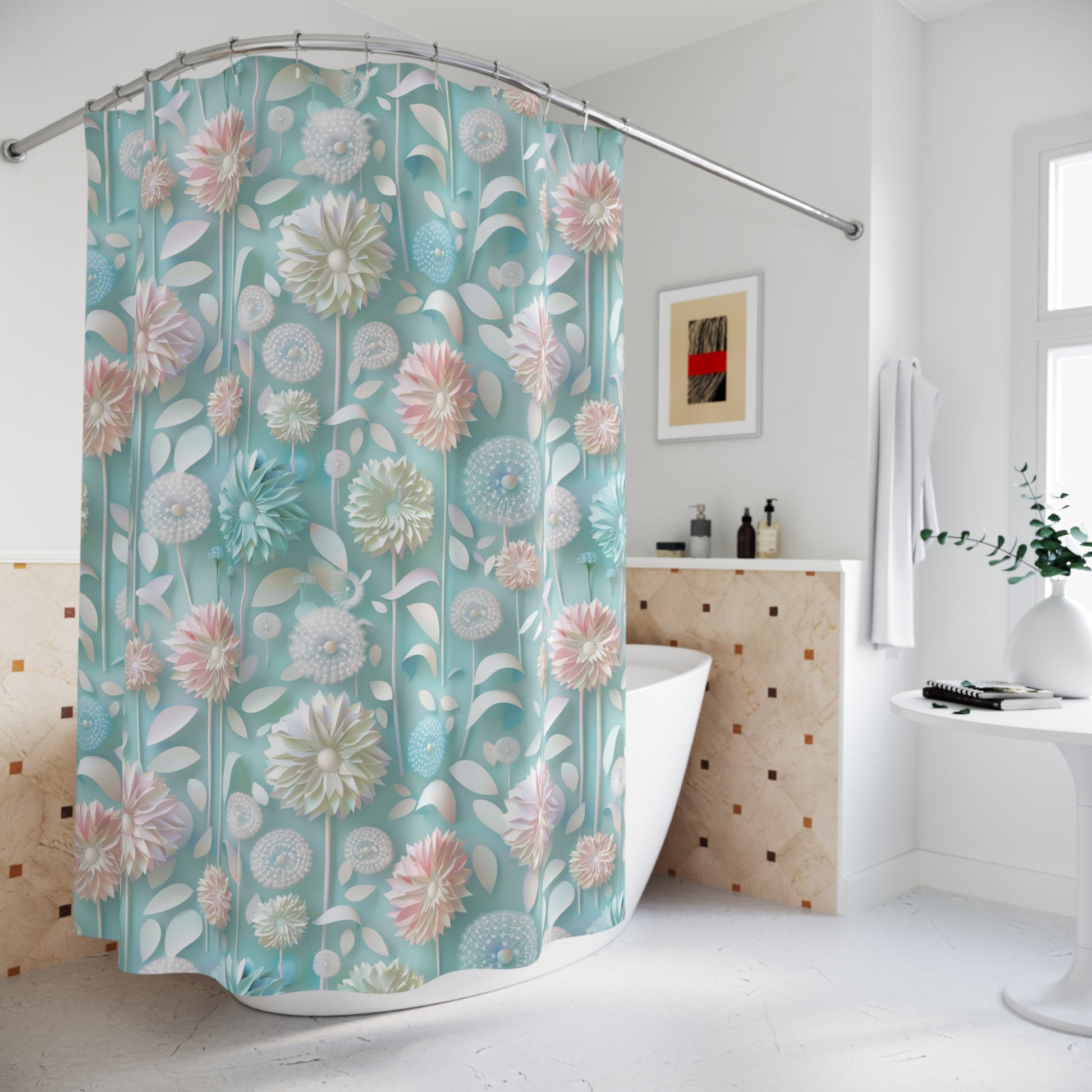 Pastel Floral Shower Curtain 71x74 Inches | Elegant Bathroom Decor with Vibrant 3D Design | Durable, Water-Resistant, and Easy to Clean | Adds Style and Charm