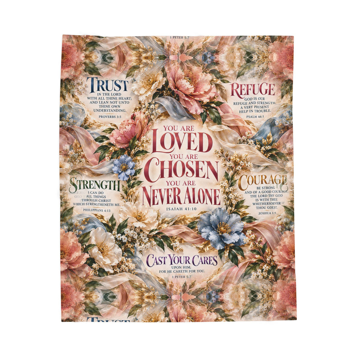 You Are Never Alone Comfort Blanket | Christian Encouragement Gift for Her | Velveteen Floral Scripture Throw