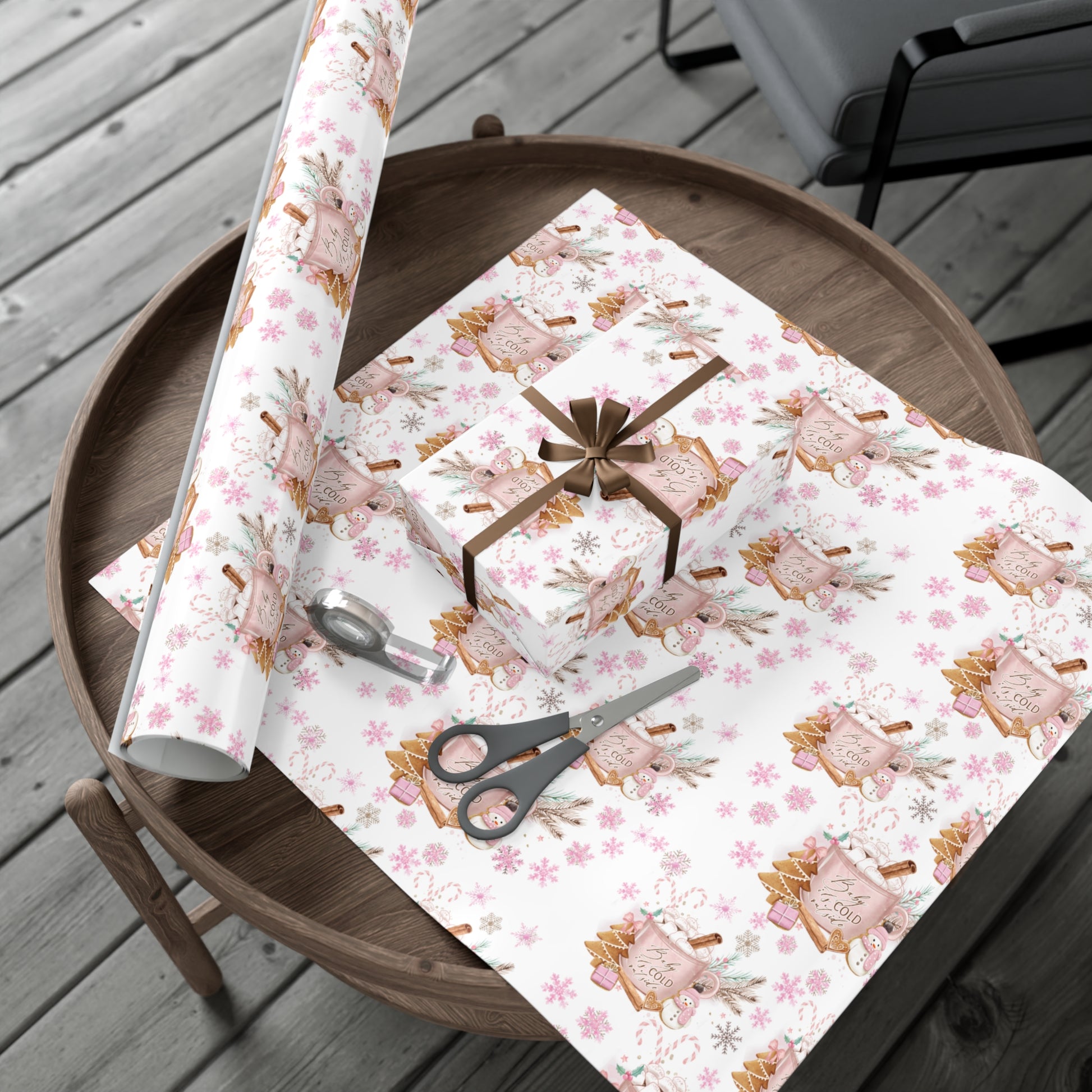 Baby it's Cold Outside Pink and White Wrapping Paper - Festive Holiday Design, Premium Quality, 100% Recyclable, Perfect for Christmas Gifts and Special Occasions - MRSBYVALLE