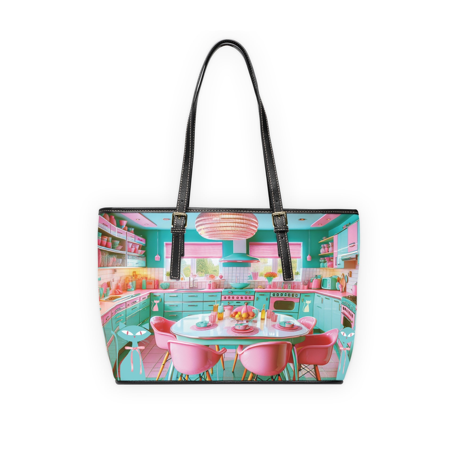 Atomic Mid Century Modern Retro Pink & Aqua PU Leather Shoulder Bag Stylish and Durable Handbag for Everyday Use, Travel, & Special Occasions – Trendy Vintage-Inspired Accessory - MRSBYVALLE