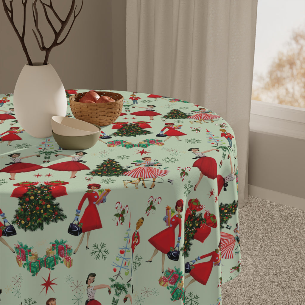 1950s Vintage Tablecloth Retro Christmas Design | One Size (55.1"x55.1") | 100% Polyester | Soft & Lightweight | Unique Holiday Table Deco Perfect Gift for Housewarming, Parties,  all Events and Occasions - MRSBYVALLE