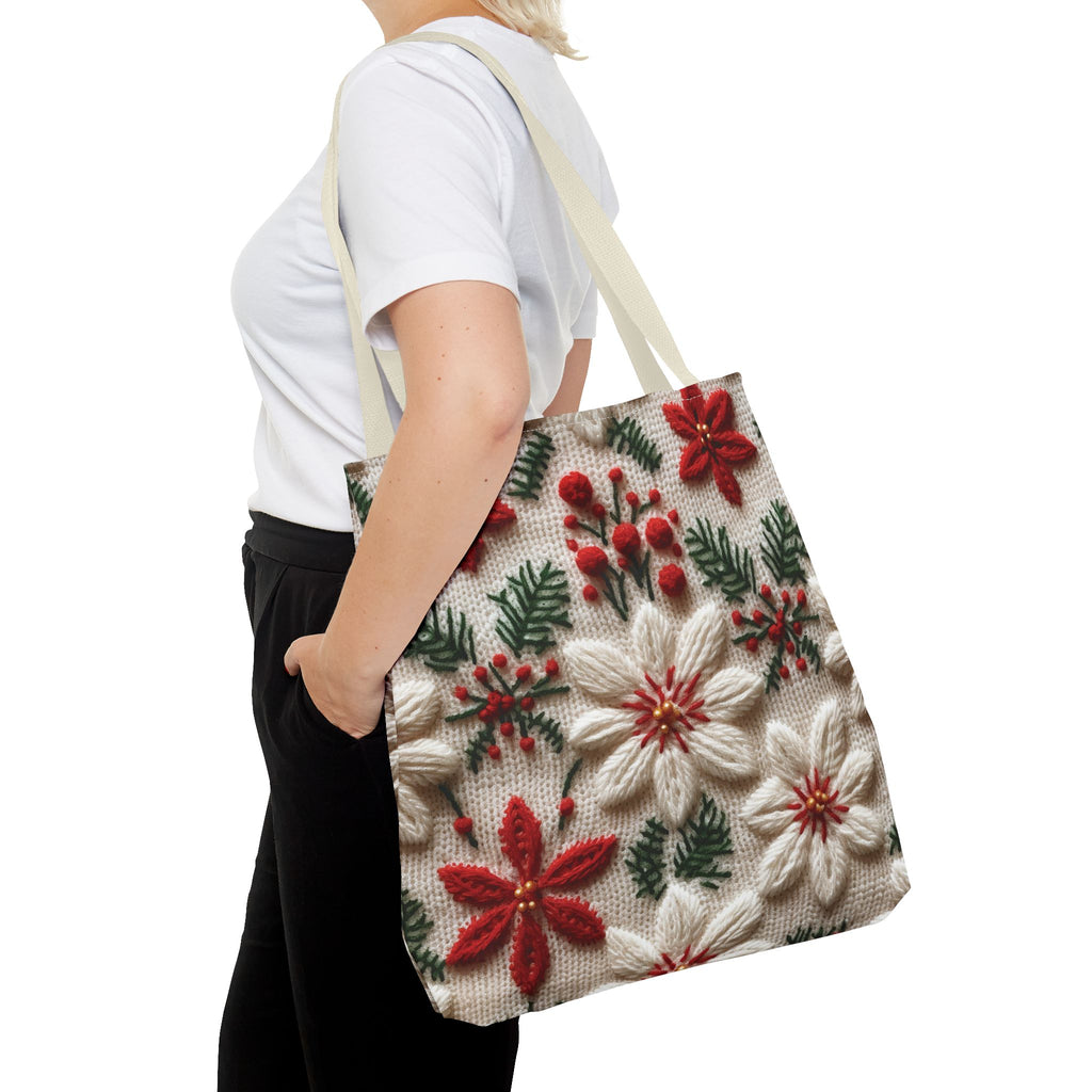 Festive Poinsettia Christmas Tote Stylish Holiday Bag for Shopping, Gifts, and Everyday Use - Durable, Reusable, and Perfect for Spreading Cheer This Holiday Season - MRSBYVALLE