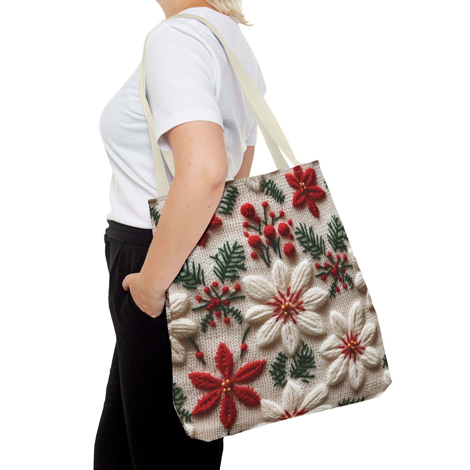 Festive Poinsettia Christmas Tote Stylish Holiday Bag for Shopping, Gifts, and Everyday Use - Durable, Reusable, and Perfect for Spreading Cheer This Holiday Season - MRSBYVALLE