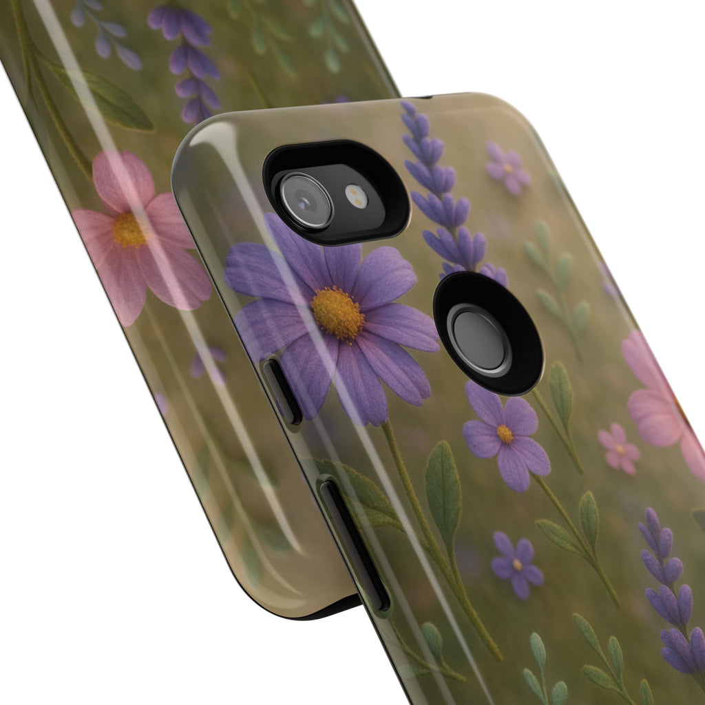 Pastel Flowers 3D Illusion Wildflower Phone Case Cute Pastel Floral Design in Lavender, Pink, Mint Green Aesthetic Protective Case for iPhone and  Android