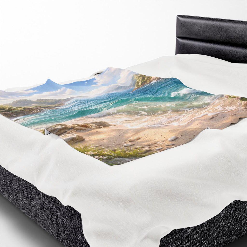 Coastal Horizon Velveteen Plush Blanket — Ocean View Minky Throw