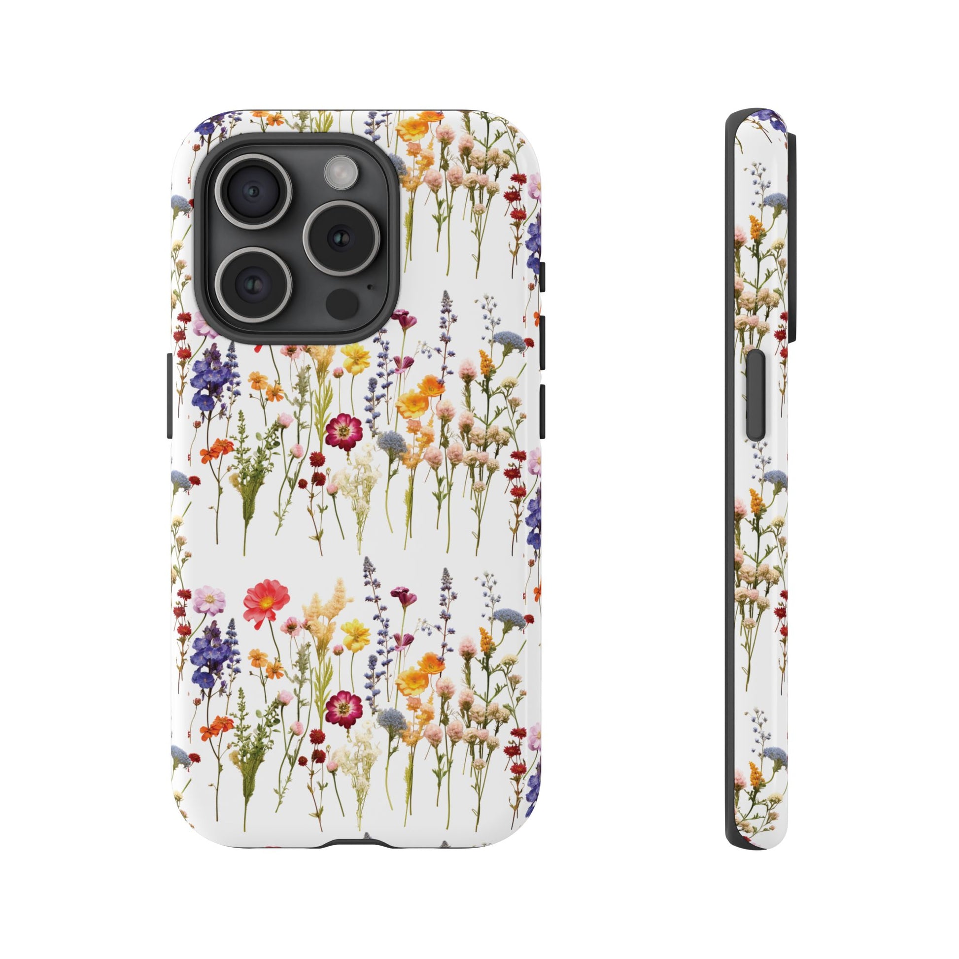 White Best Phone Case Press Flowers Floral 3D Illusion Luxury Tough Case Floral Elegant Durable Stylish for Modern Devices iPhone 17, 16, 15, Samsung iPhone Samsung Accessory Gift for Her
