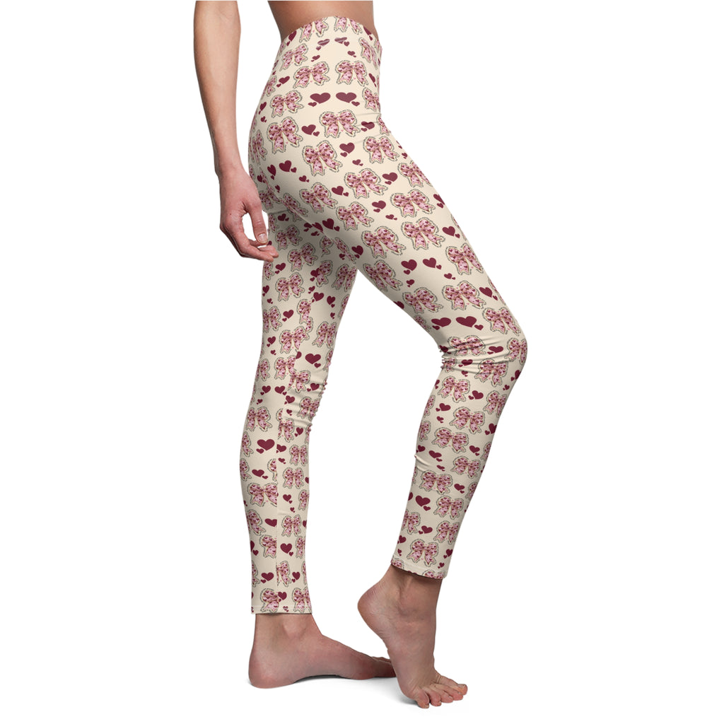 Stylish & Comfy Women's Leggings with Hearts & Pink Bows Design – Perfect for Yoga, Casual Wear & Everyday Comfort | High-Quality Trendy Pants Available in Plus Sizes - MRSBYVALLE