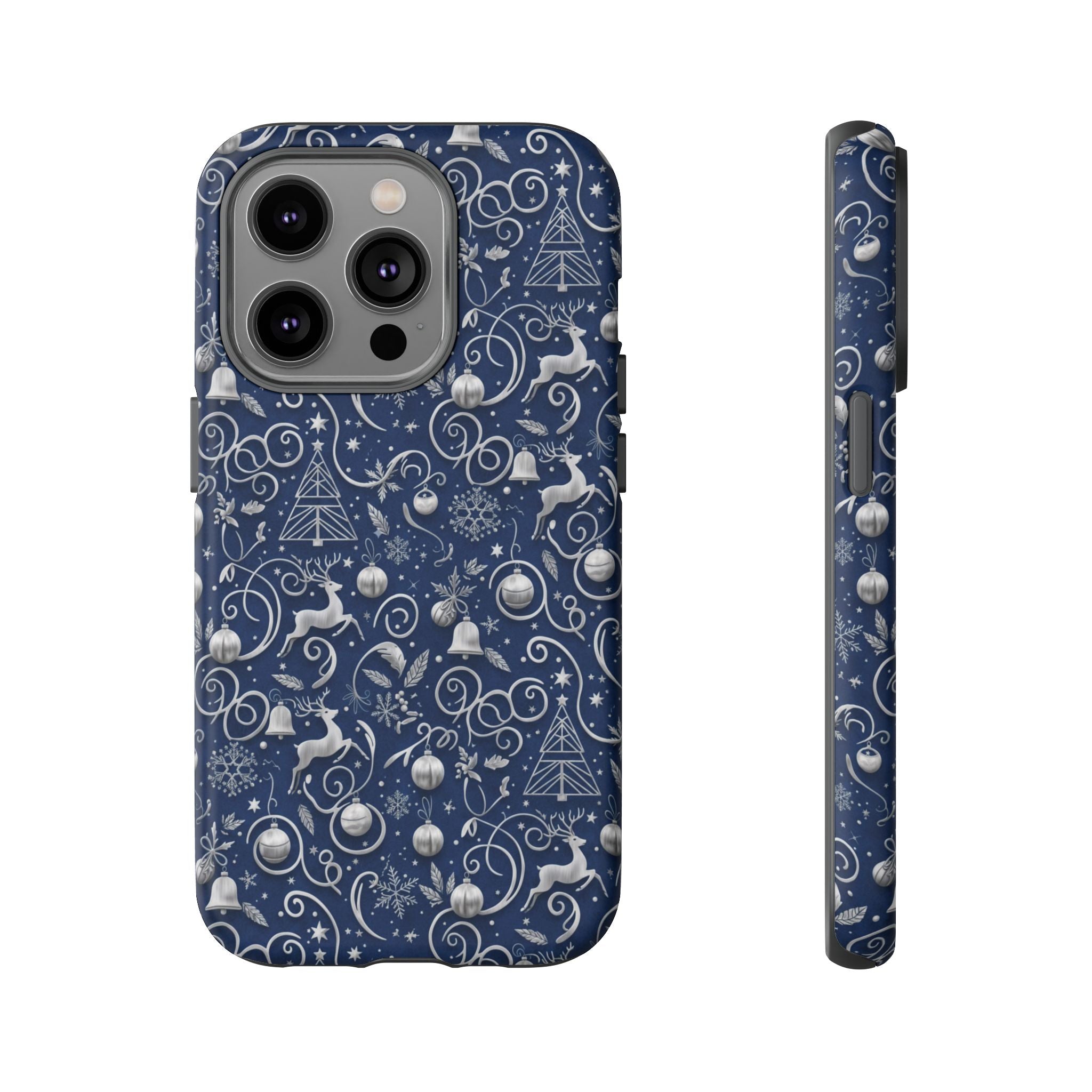 Blue & Silver Christmas Phone Case – Holiday Sparkle Design for iPhone 17, All iPhones & Galaxy | MRSBYVALLE Gift for Her