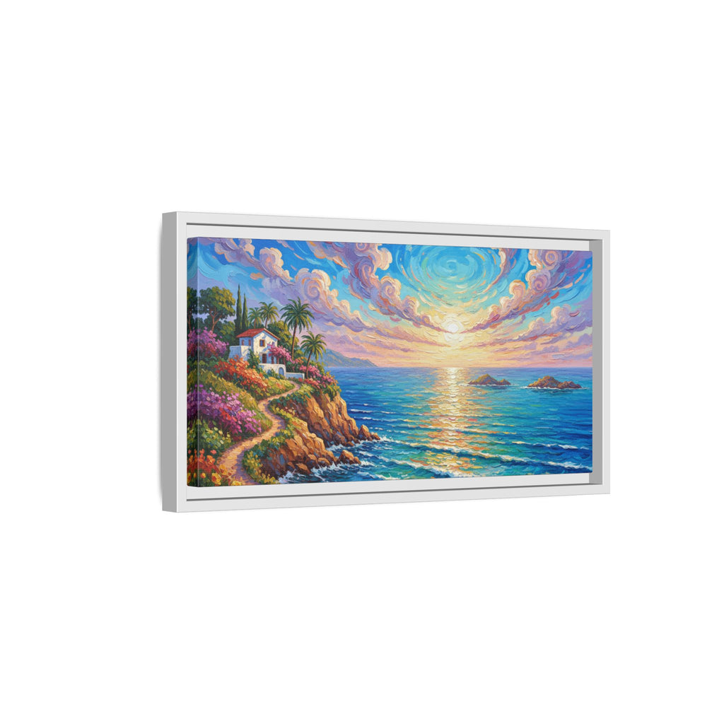 Toile imprimée florale océanique | Décoration murale colorée et lumineuse de paysage marin, œuvre d'art de bureau encadrée et mate