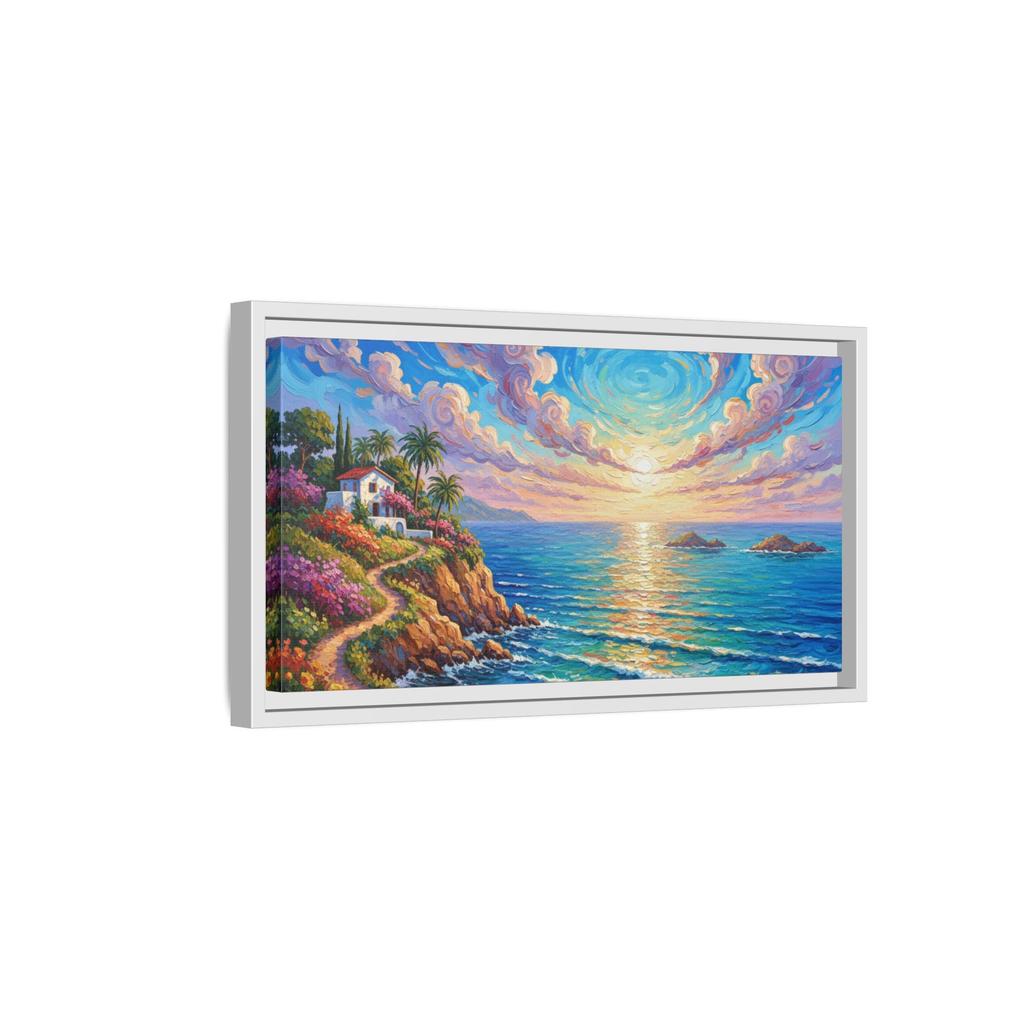 Toile imprimée florale océanique | Décoration murale colorée et lumineuse de paysage marin, œuvre d'art de bureau encadrée et mate