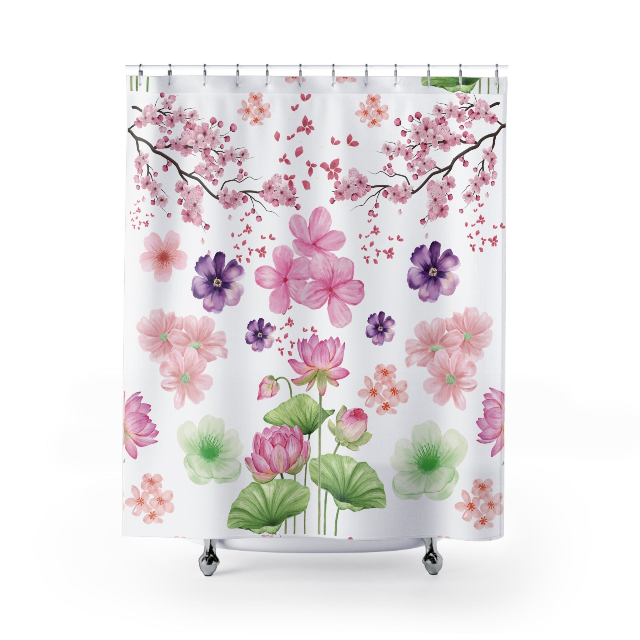 Pink and Purple with Cherry Blossoms Shower Curtain Stylish Bathroom Decor, Perfect for a Fresh, Elegant Look and Durable for a Fresh, Stylish LookWedding Gift for Mom Bridal Shower Gift Newlywed