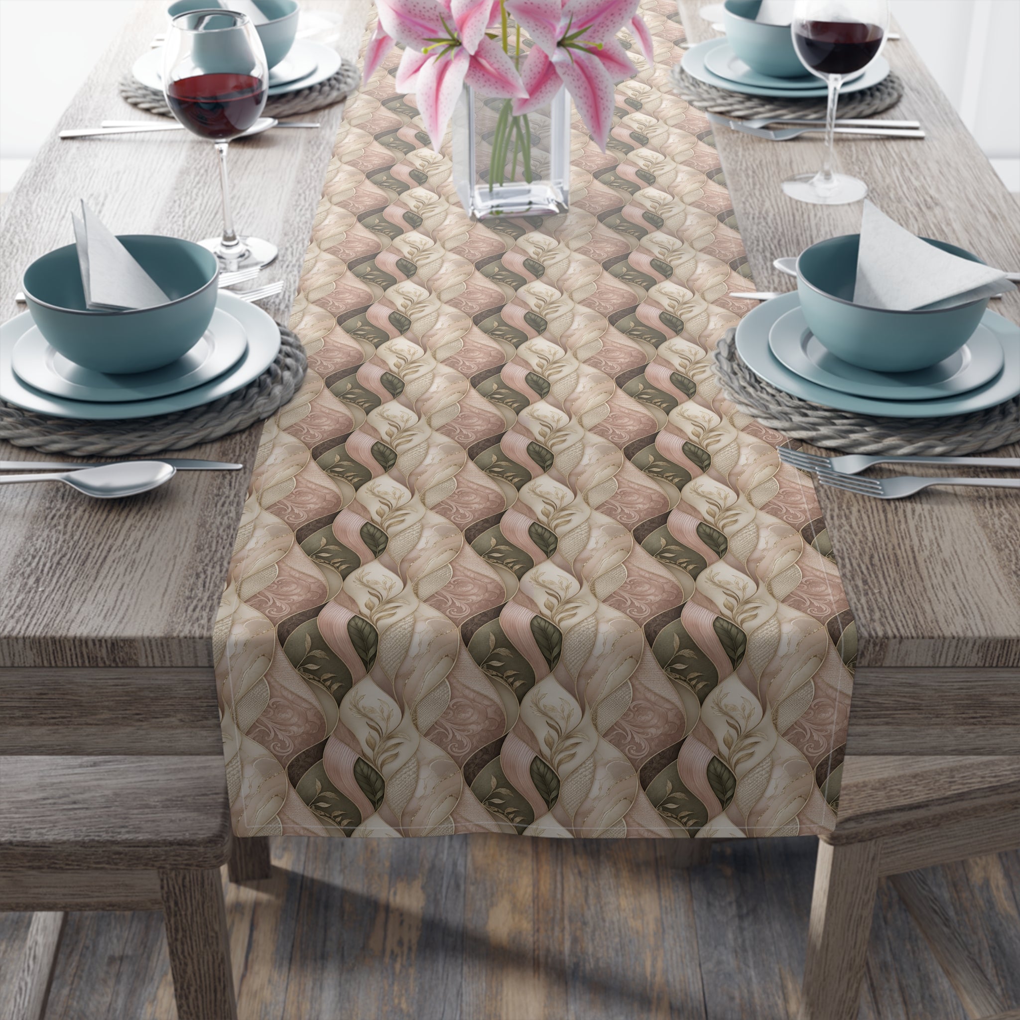 Braided Neutral Table Runner - Rustic Beige Cotton-Poly Dining Accent Dinner