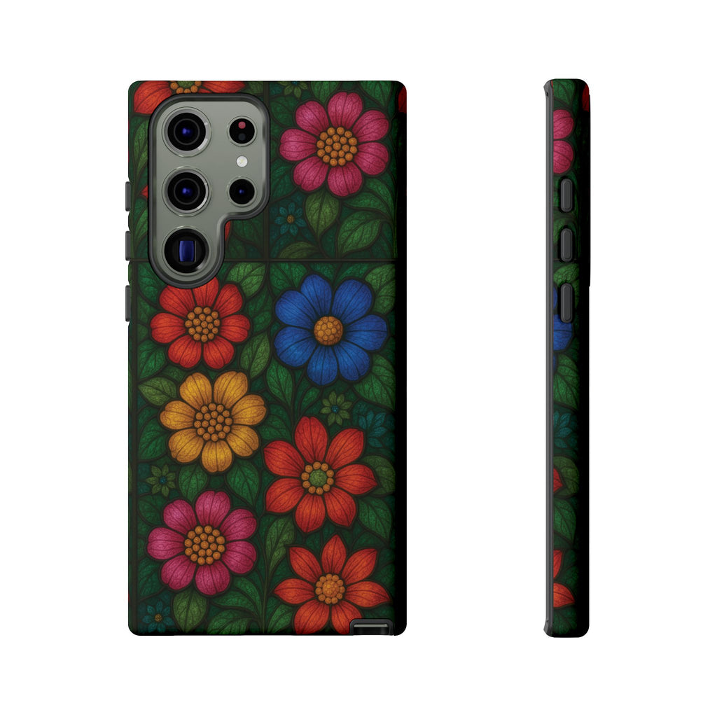 Coque de téléphone effet vitrail floral lumineux Art abstrait coloré, Étui de protection esthétique pour iPhone, Samsung et Google, Idée cadeau unique pour maman