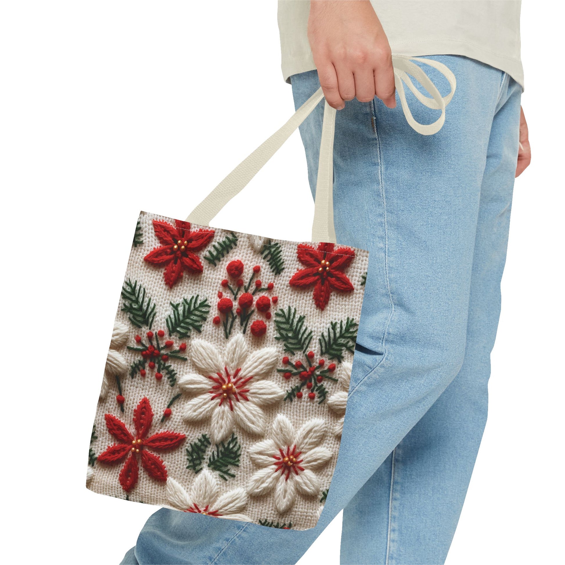 Festive Poinsettia Christmas Tote Stylish Holiday Bag for Shopping, Gifts, and Everyday Use - Durable, Reusable, and Perfect for Spreading Cheer This Holiday Season - MRSBYVALLE