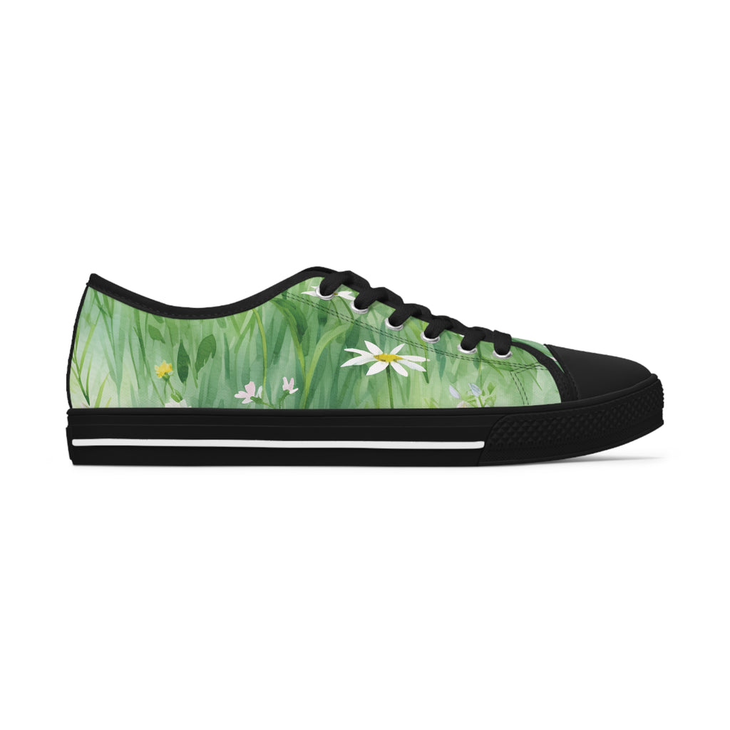 Green Floral Women's Low Top Sneakers Breathable Polyester Canvas, Lightweight Stylish Floral Pastel Design, Comfortable All-Day Wear, Perfect for Walking and Everyday Activities - MRSBYVALLE